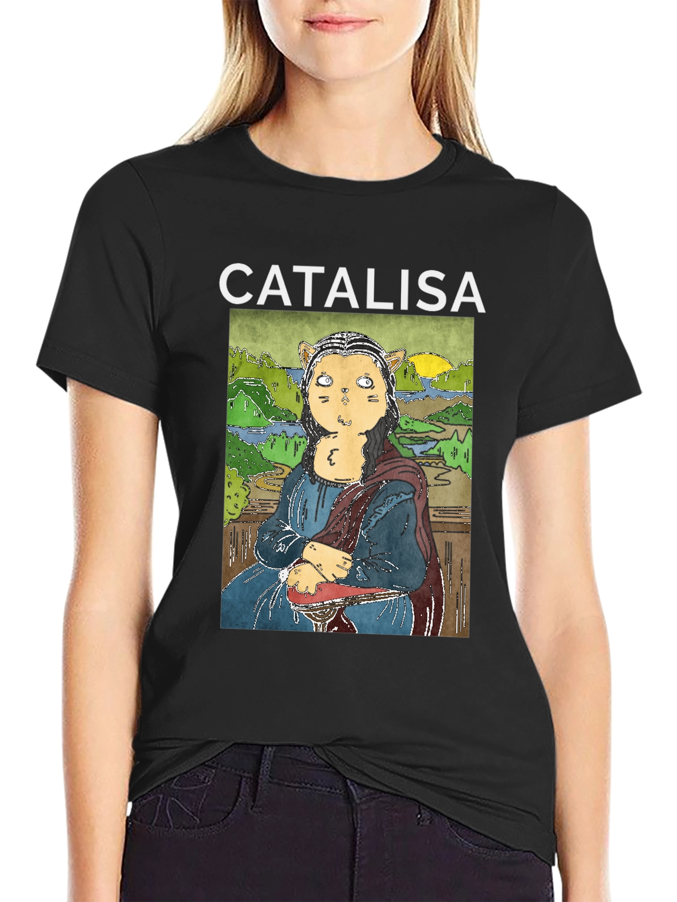 Catalisa Cat Mona Lisa Art T-Shirt