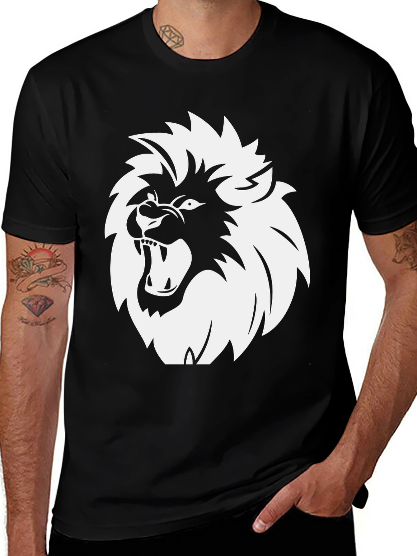 Lion Graphic Print Black T-Shirt