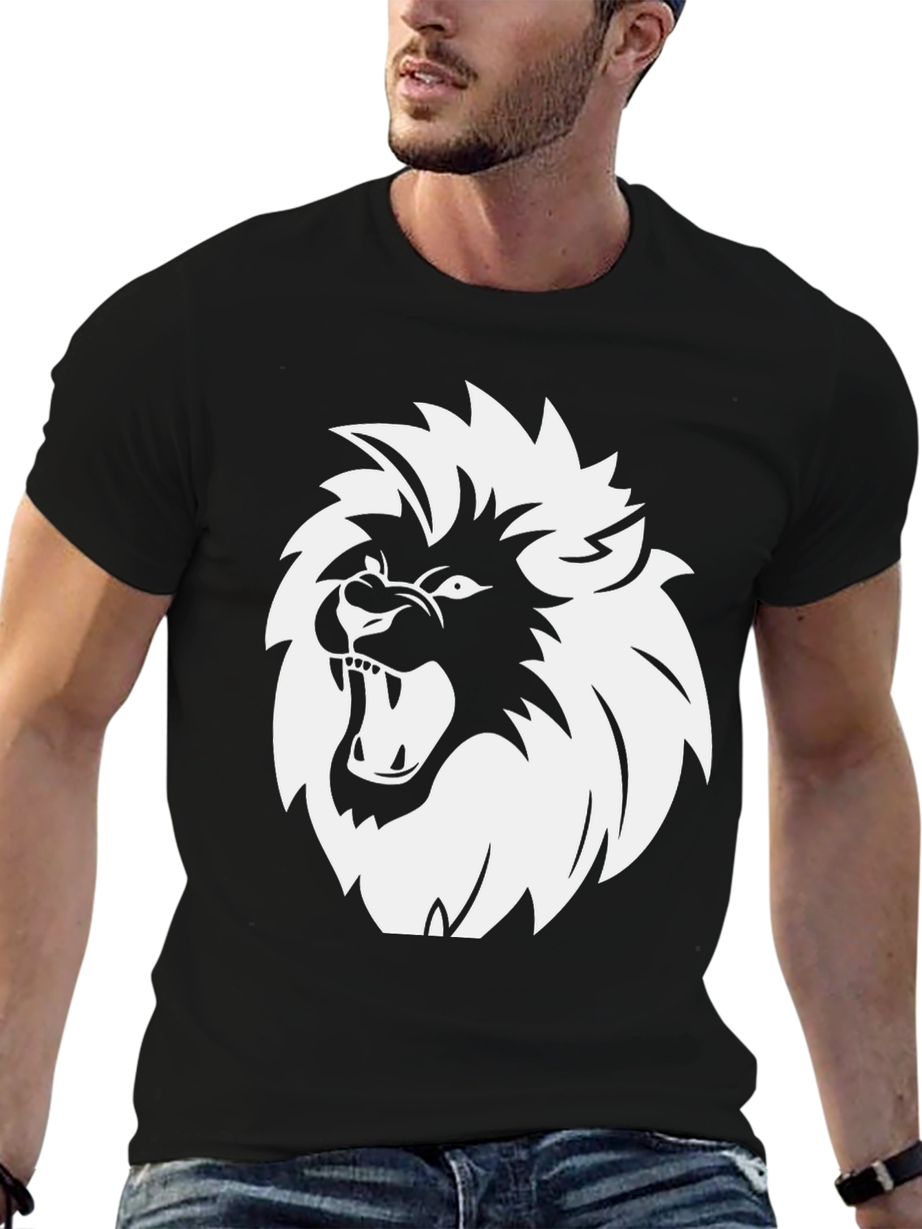 Lion Graphic Print Black T-Shirt