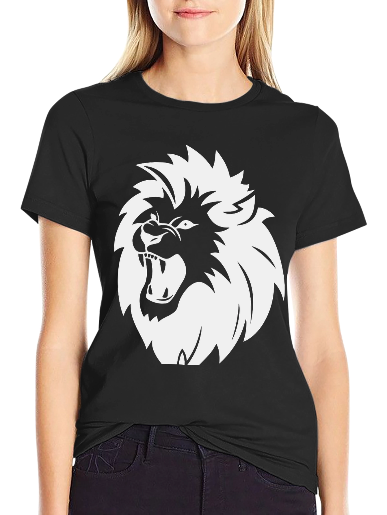 Lion Graphic Print Black T-Shirt