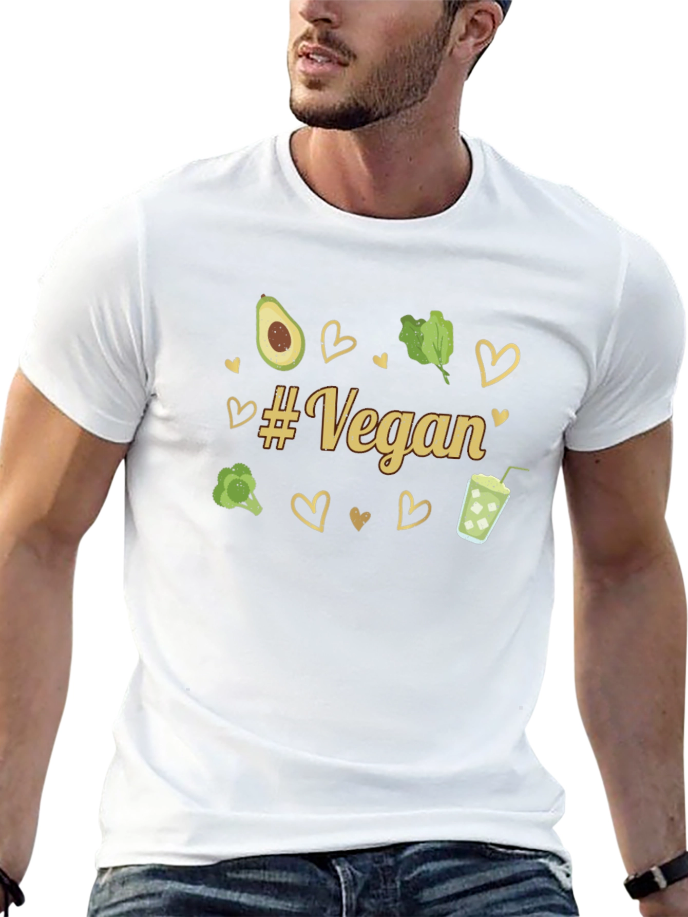 Vegan Graphic Tee - Avocado Broccoli Hearts
