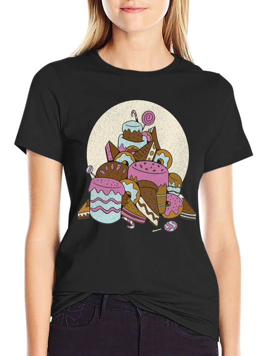 Sweet Treats T-Shirt: Colorful Cake & Candy Design