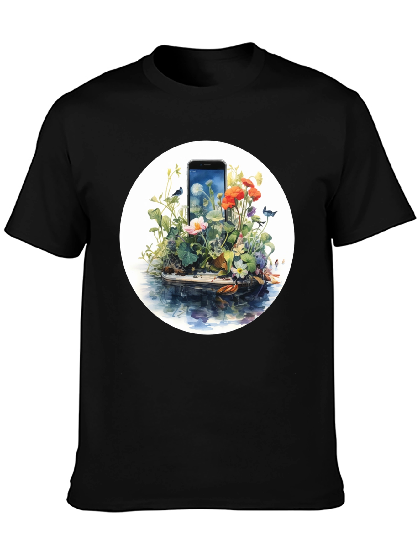Nature Meets Tech T-Shirt - Floral Phone Design