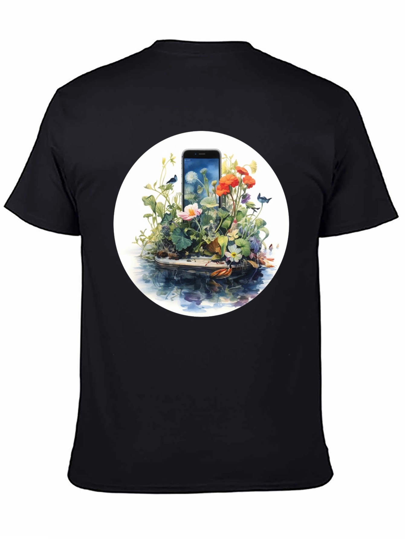 Nature Meets Tech T-Shirt - Floral Phone Design