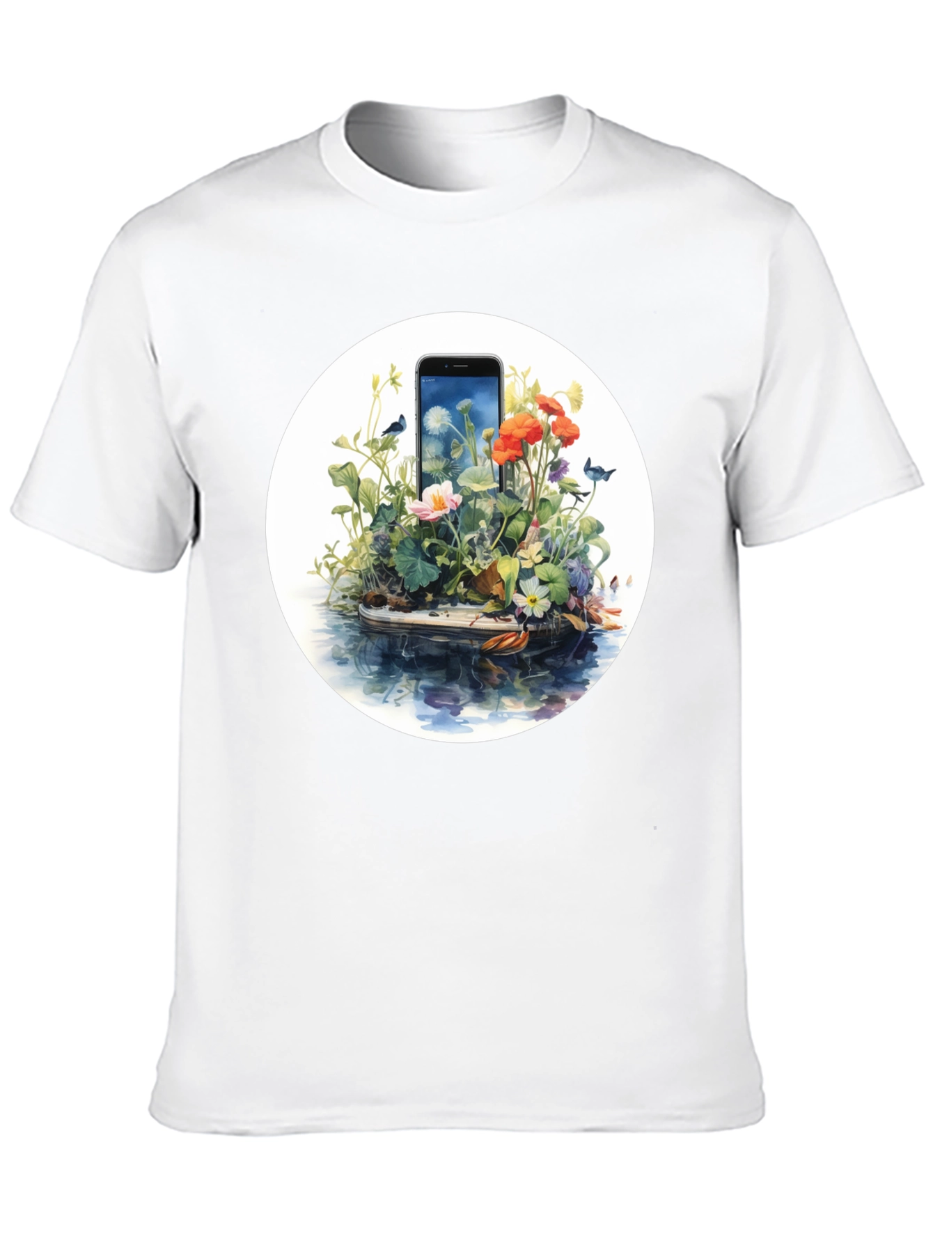 Nature Meets Tech T-Shirt - Floral Phone Design
