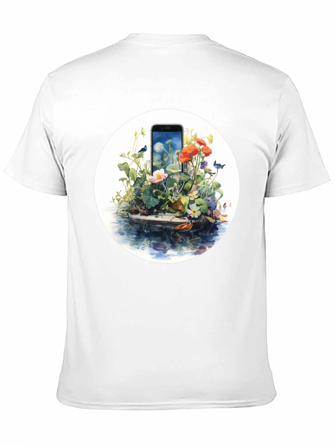 Nature Meets Tech T-Shirt - Floral Phone Design