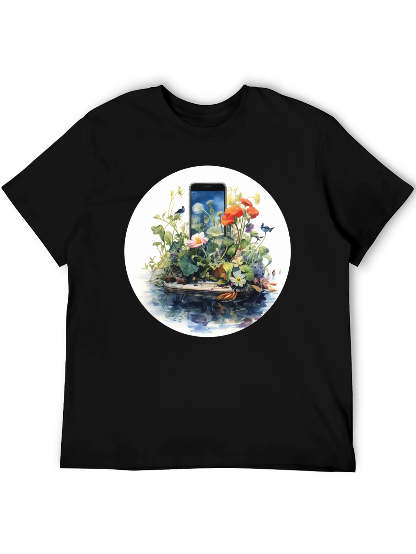 Nature Meets Tech T-Shirt - Floral Phone Design