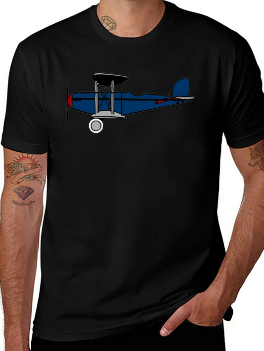 Vintage Biplane Graphic Tee - Black Cotton T-Shirt