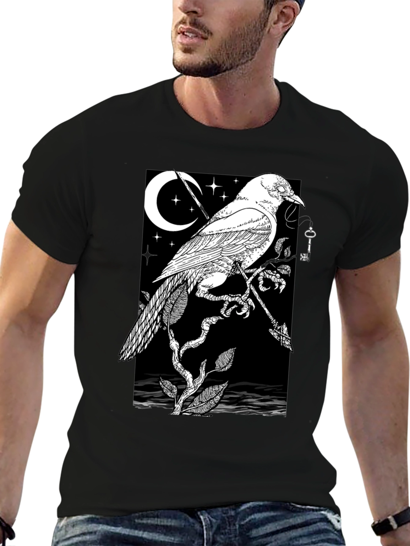 Raven Moon Graphic Tee - Black