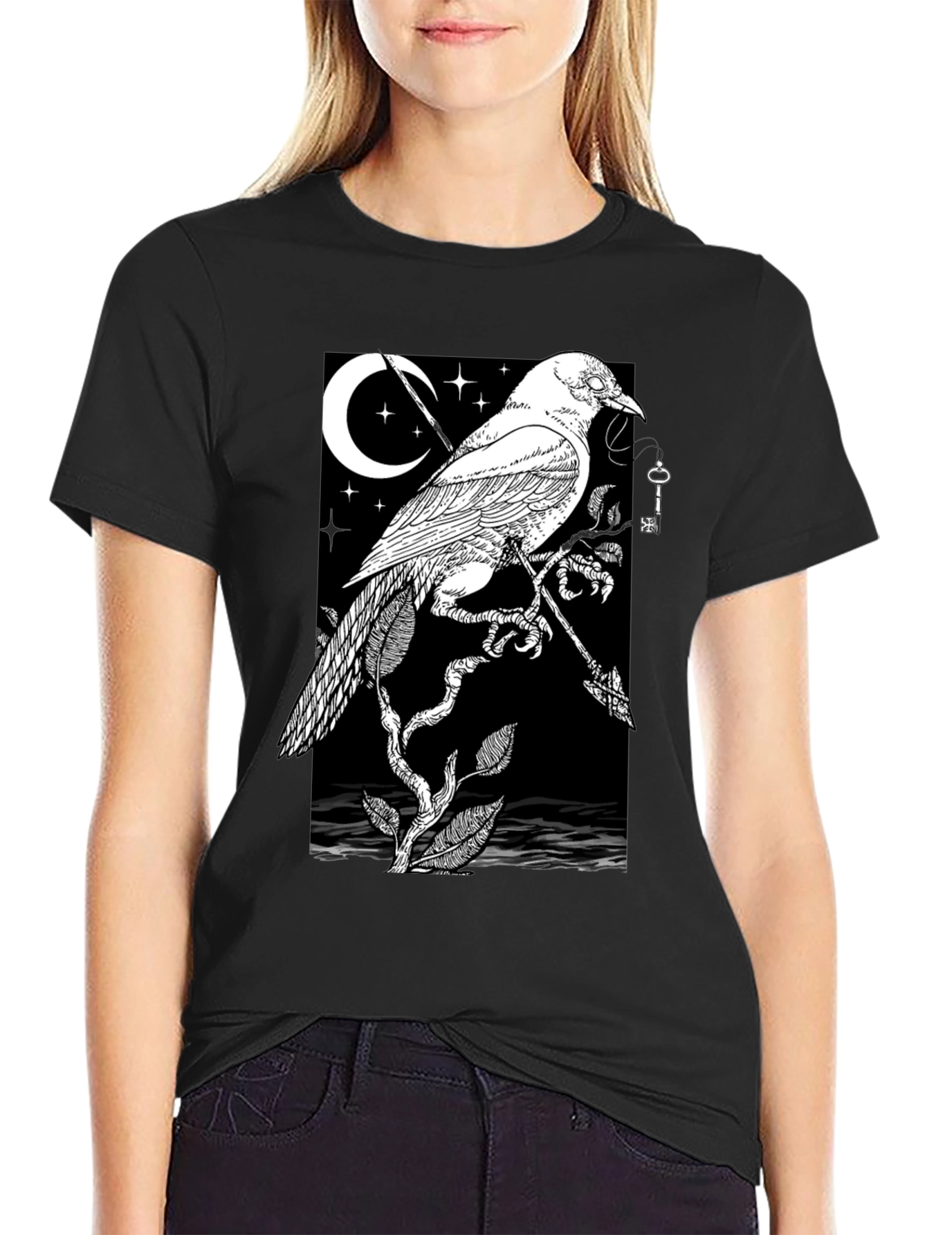 Raven Moon Graphic Tee - Black