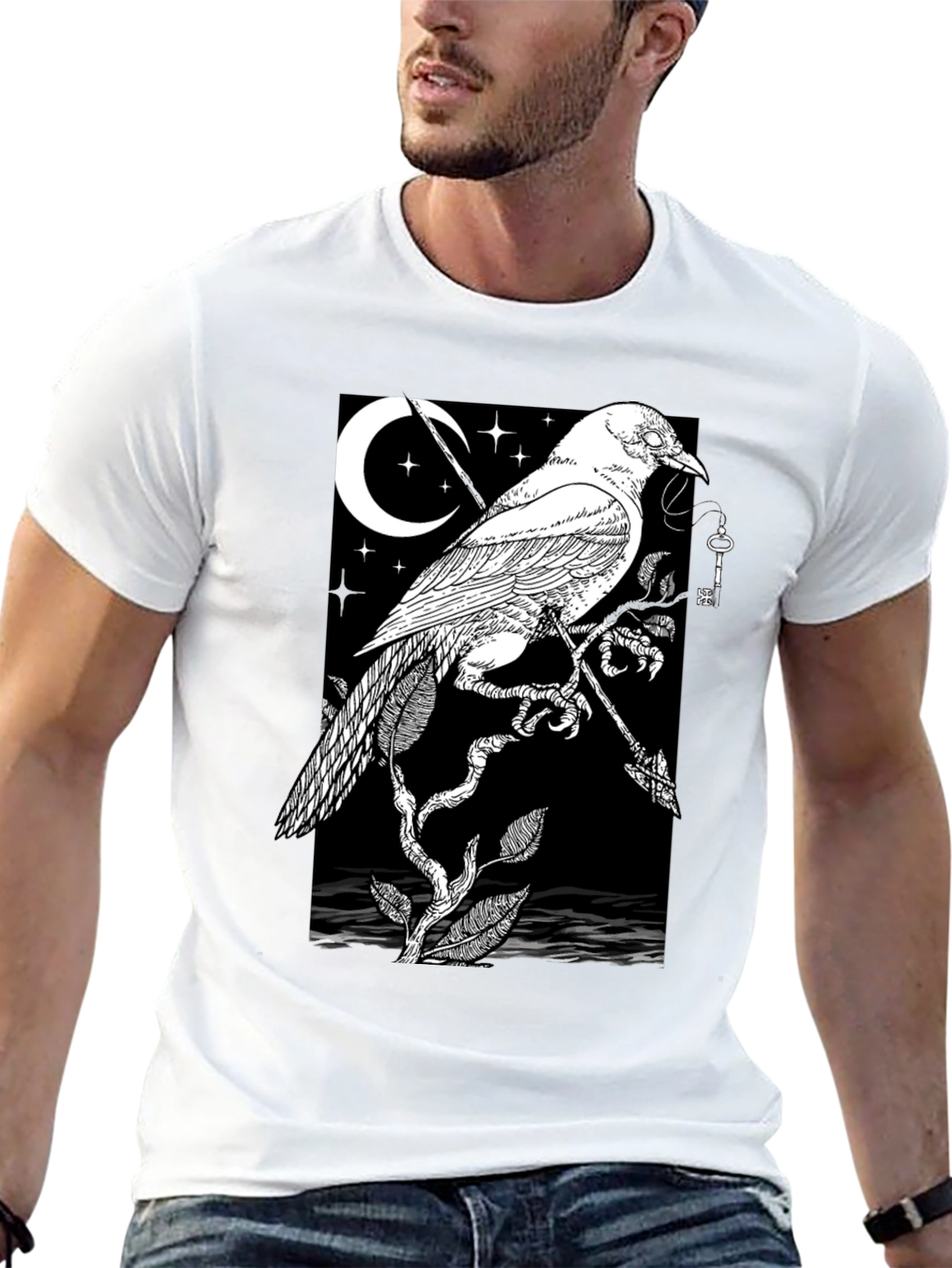 Raven Moon Graphic Tee - Black