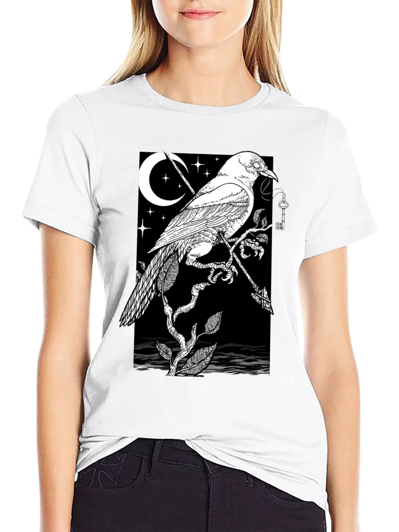 Raven Moon Graphic Tee - Black
