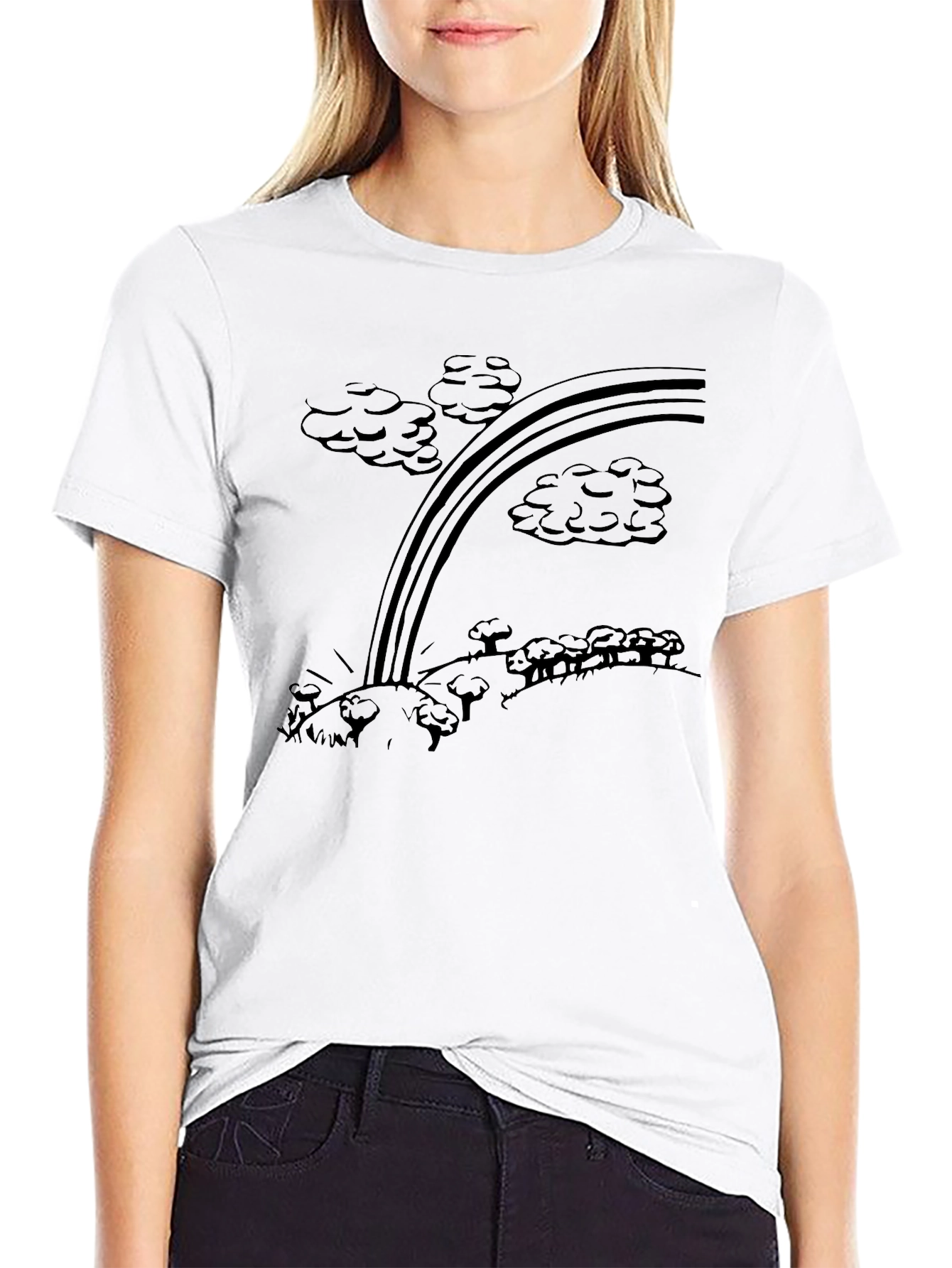 Cartoon Rainbow Graphic T-Shirt - Black