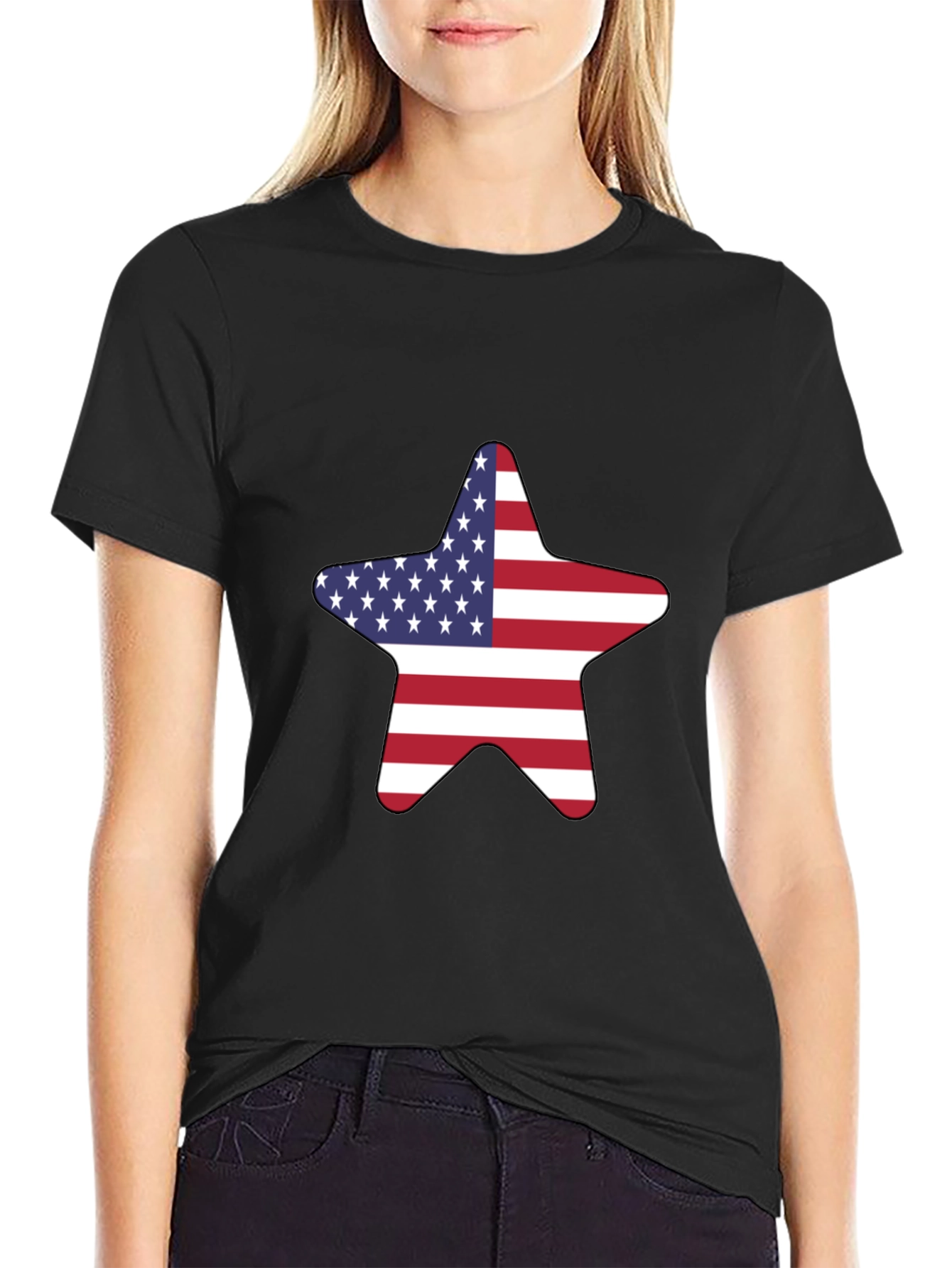 American Flag Star Black T-Shirt