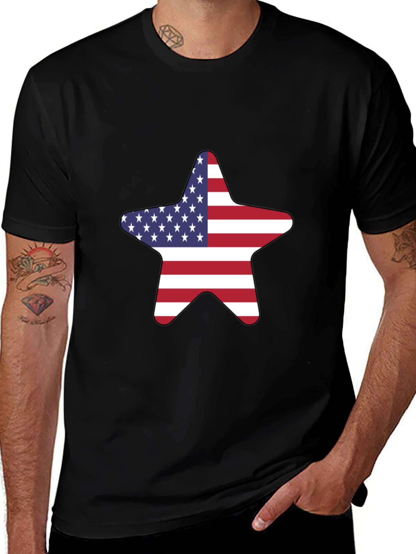 American Flag Star Black T-Shirt
