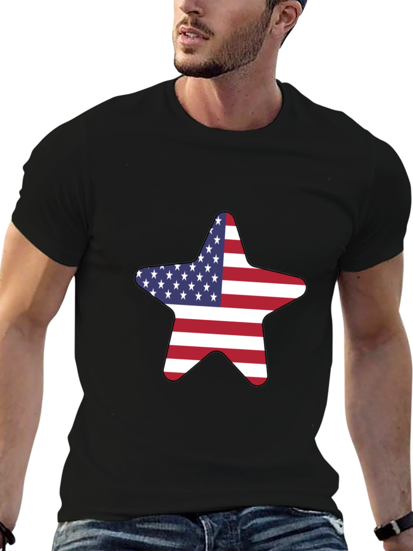 American Flag Star Black T-Shirt