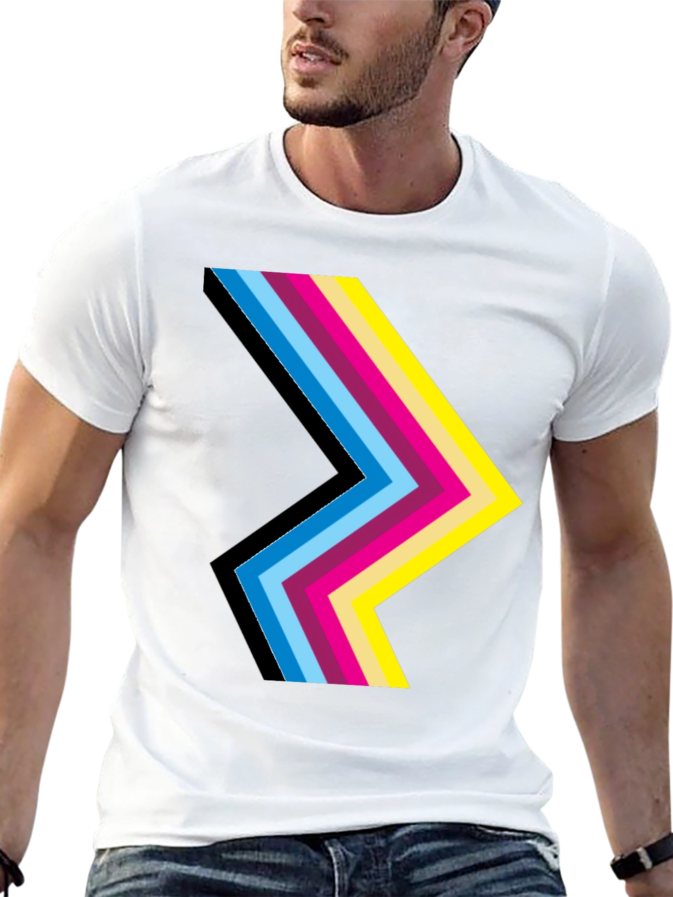 Stripped Chevron Graphic Print Black T-Shirt