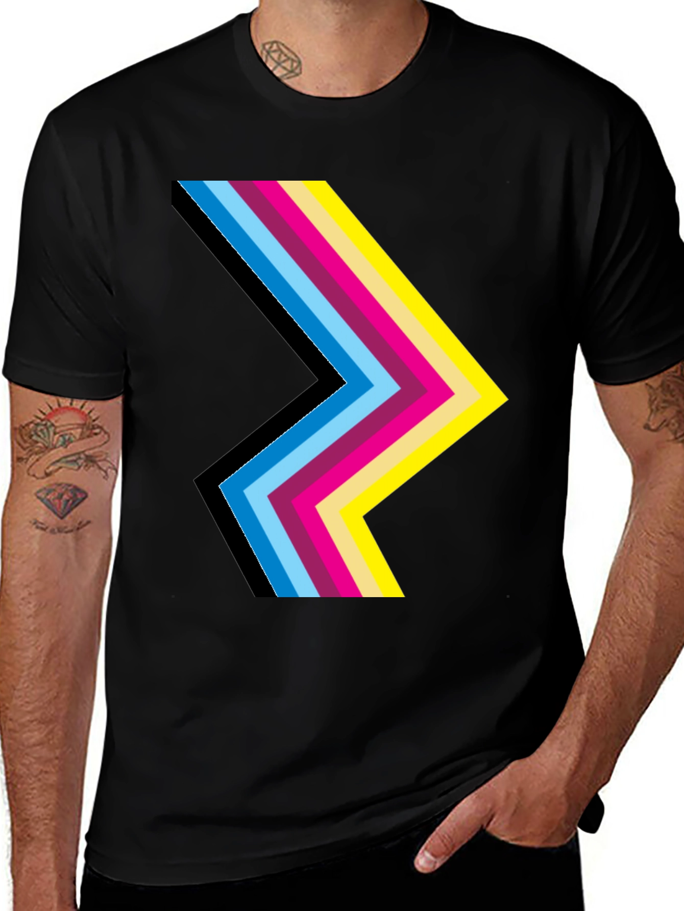 Stripped Chevron Graphic Print Black T-Shirt