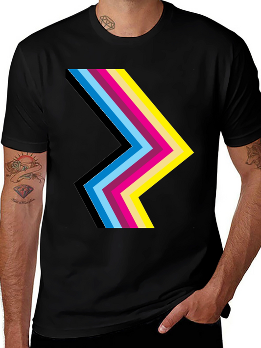 Stripped Chevron Graphic Print Black T-Shirt