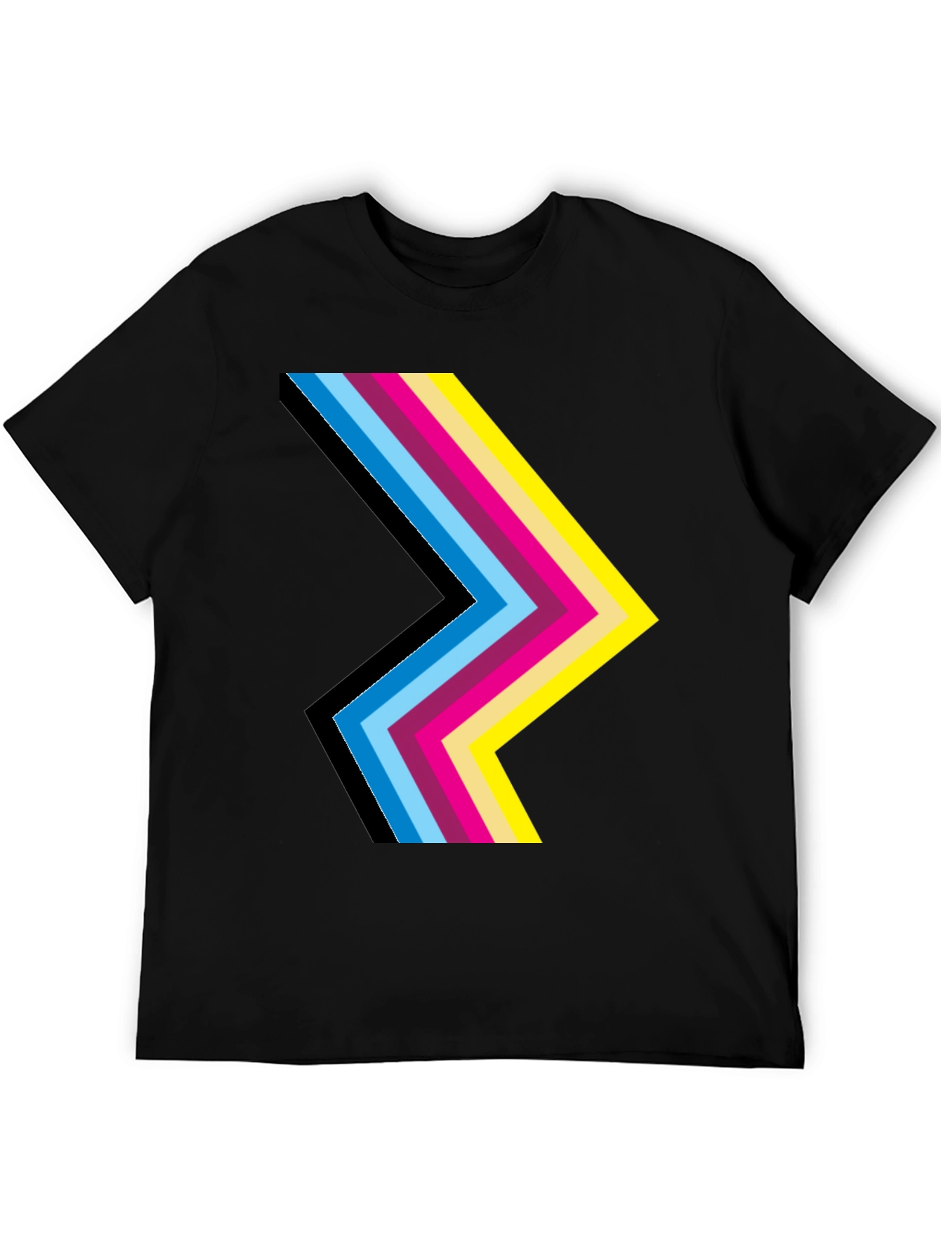 Stripped Chevron Graphic Print Black T-Shirt