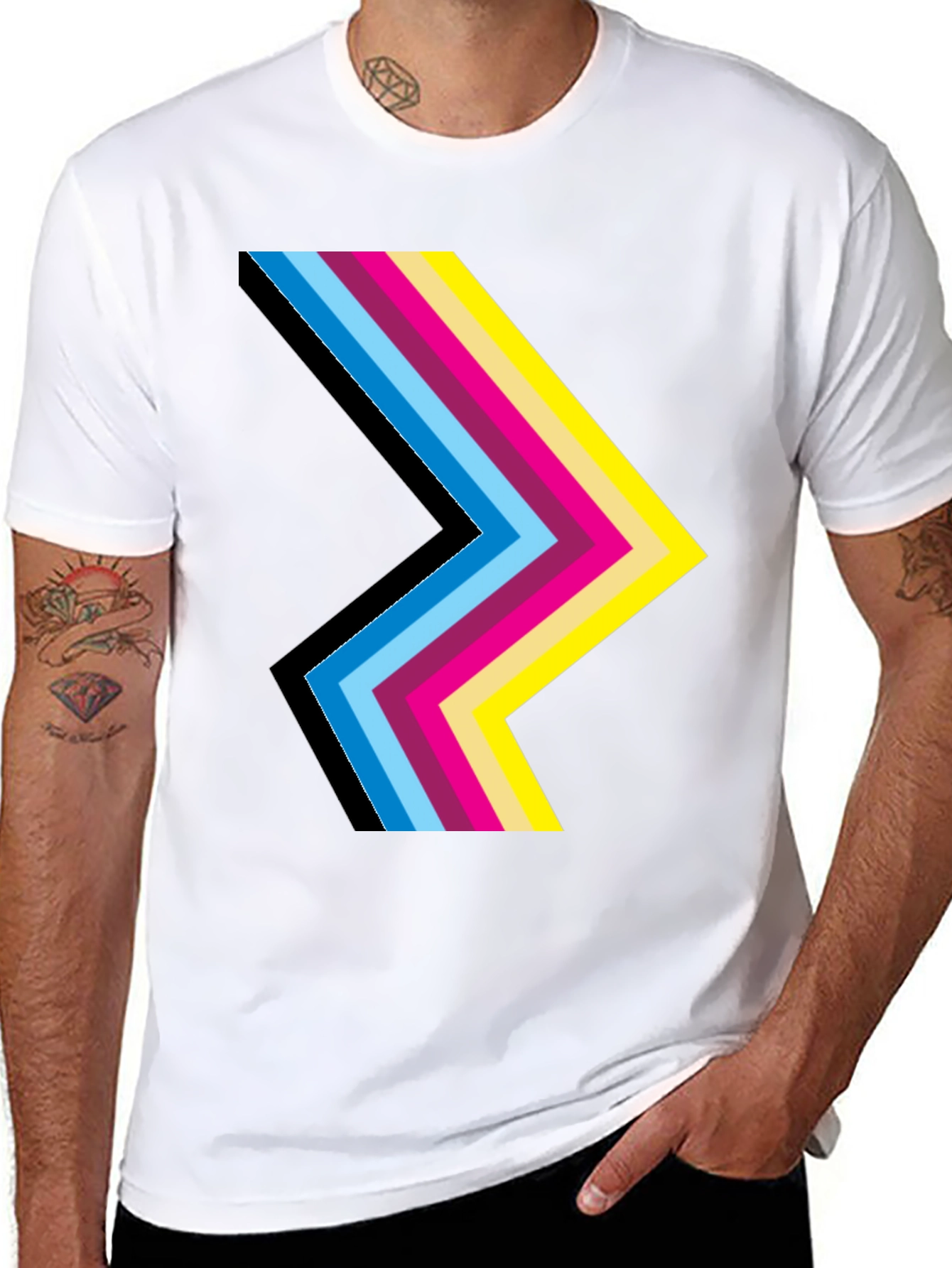 Stripped Chevron Graphic Print Black T-Shirt