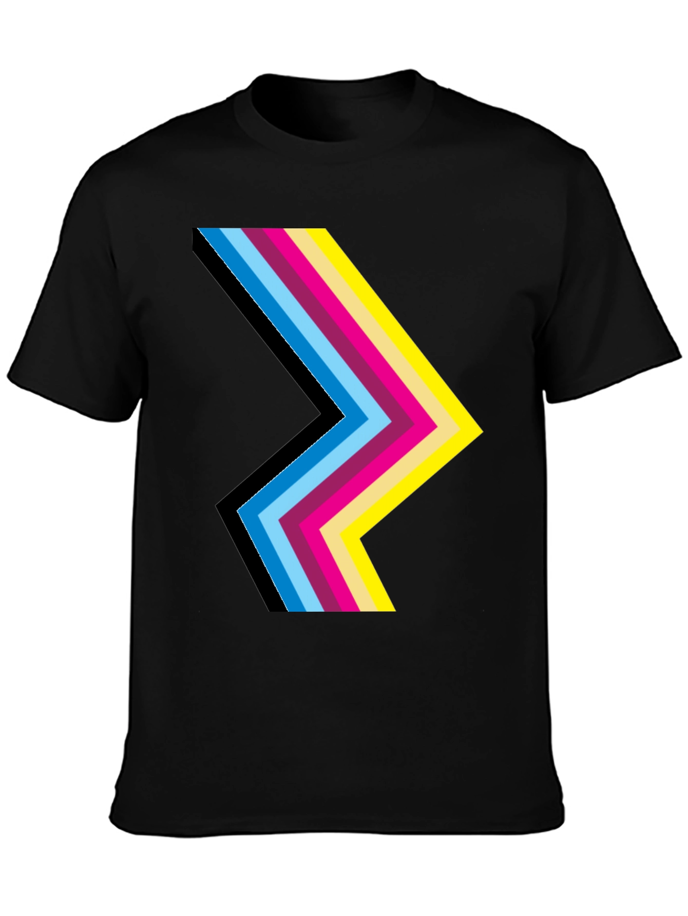 Stripped Chevron Graphic Print Black T-Shirt