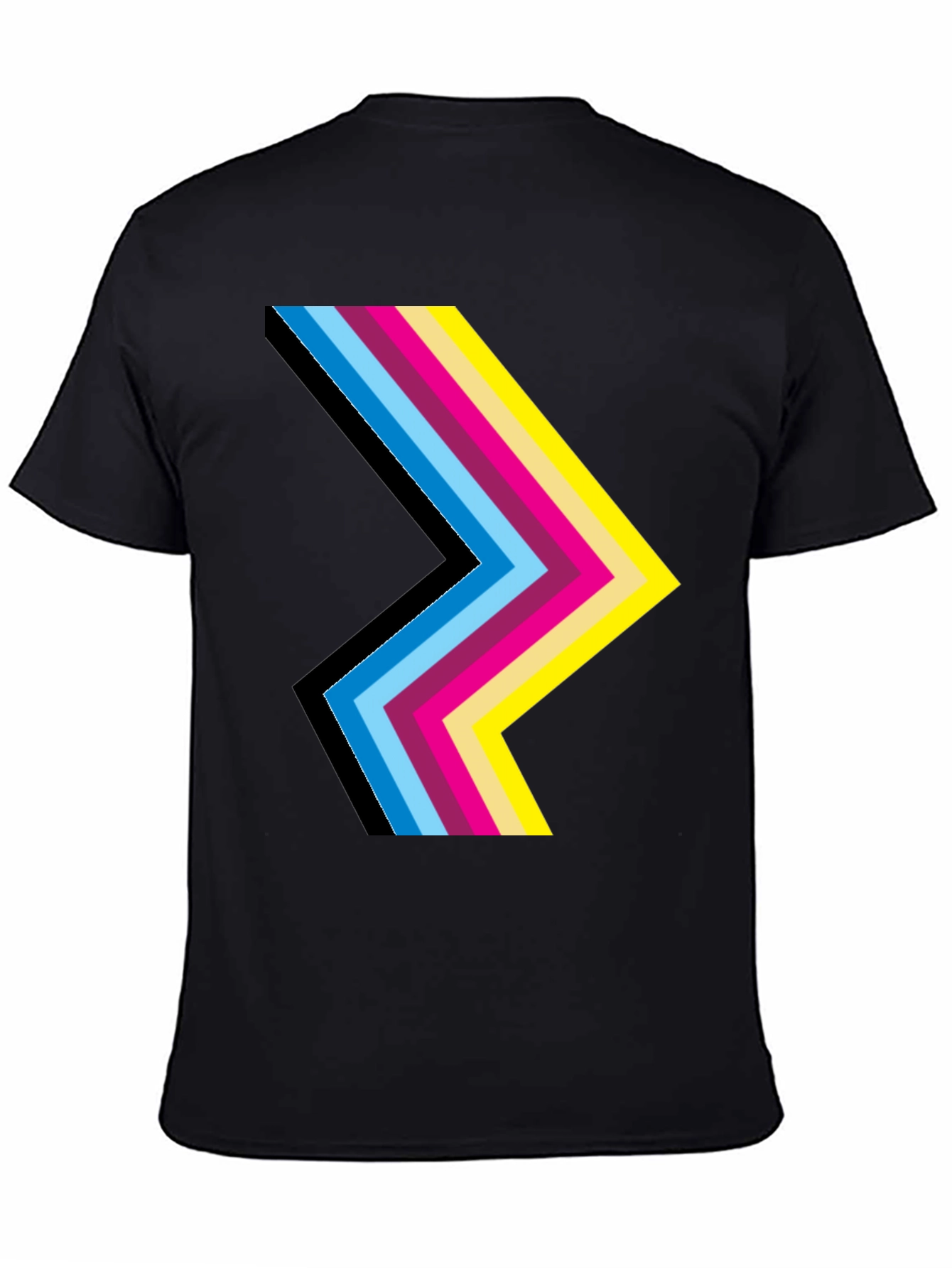 Stripped Chevron Graphic Print Black T-Shirt