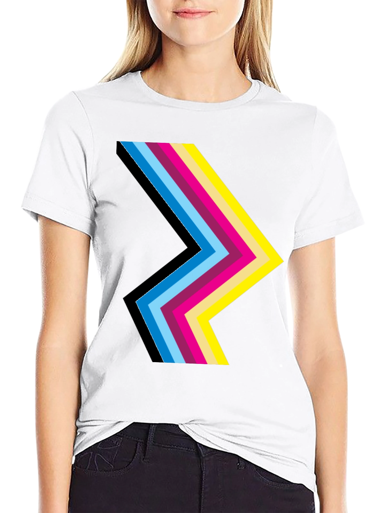 Stripped Chevron Graphic Print Black T-Shirt