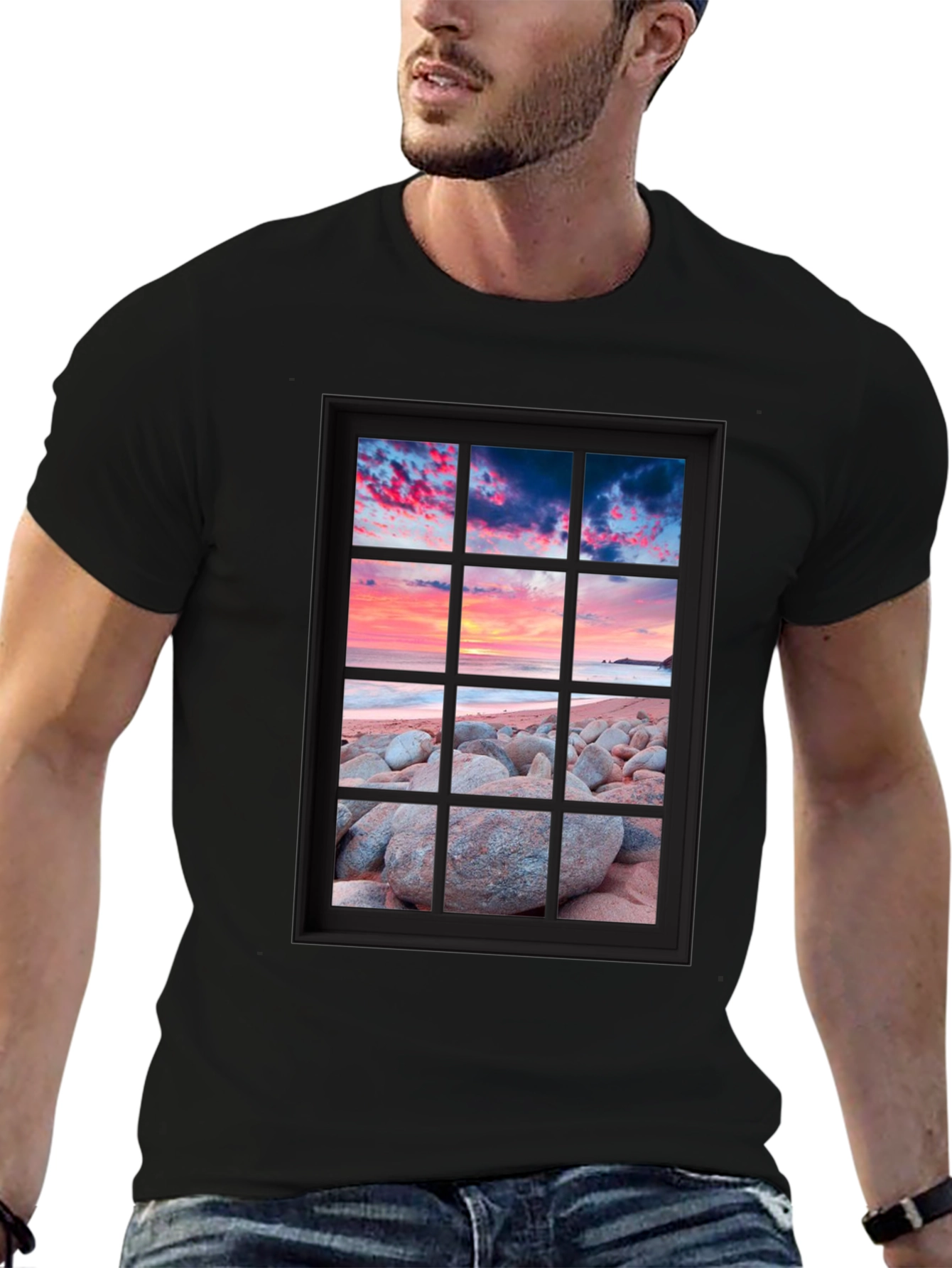 Sunset Beach Window Graphic Tee - Coastal View