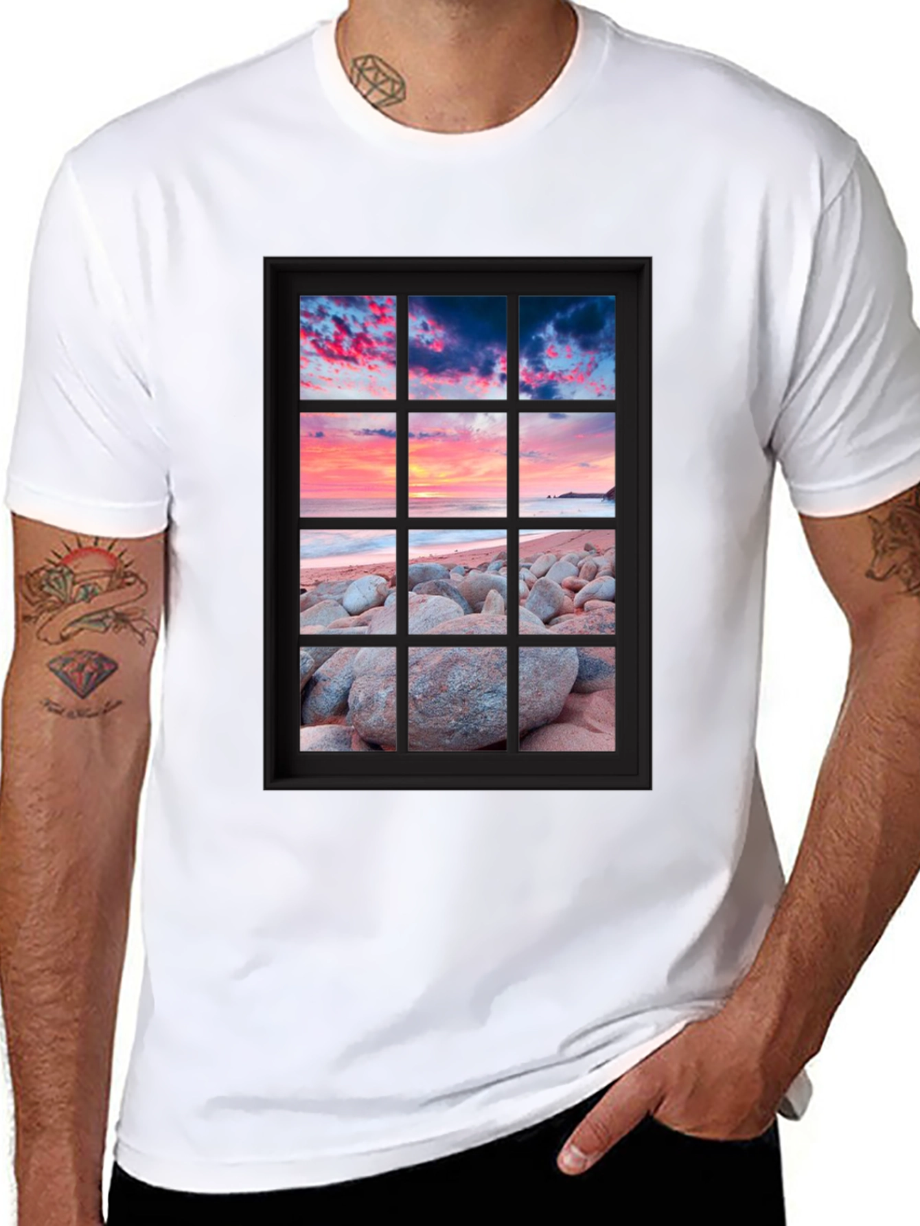 Sunset Beach Window Graphic Tee - Coastal View