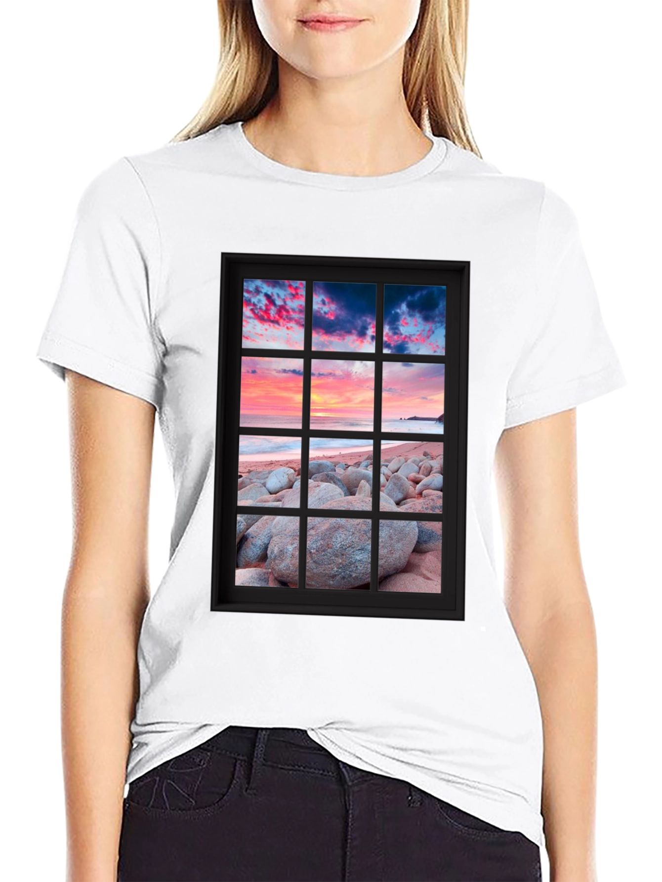 Sunset Beach Window Graphic Tee - Coastal View