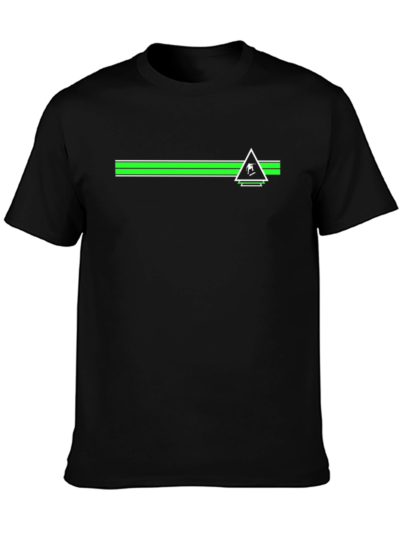 Black Tee with Green Skier Triangle Design
