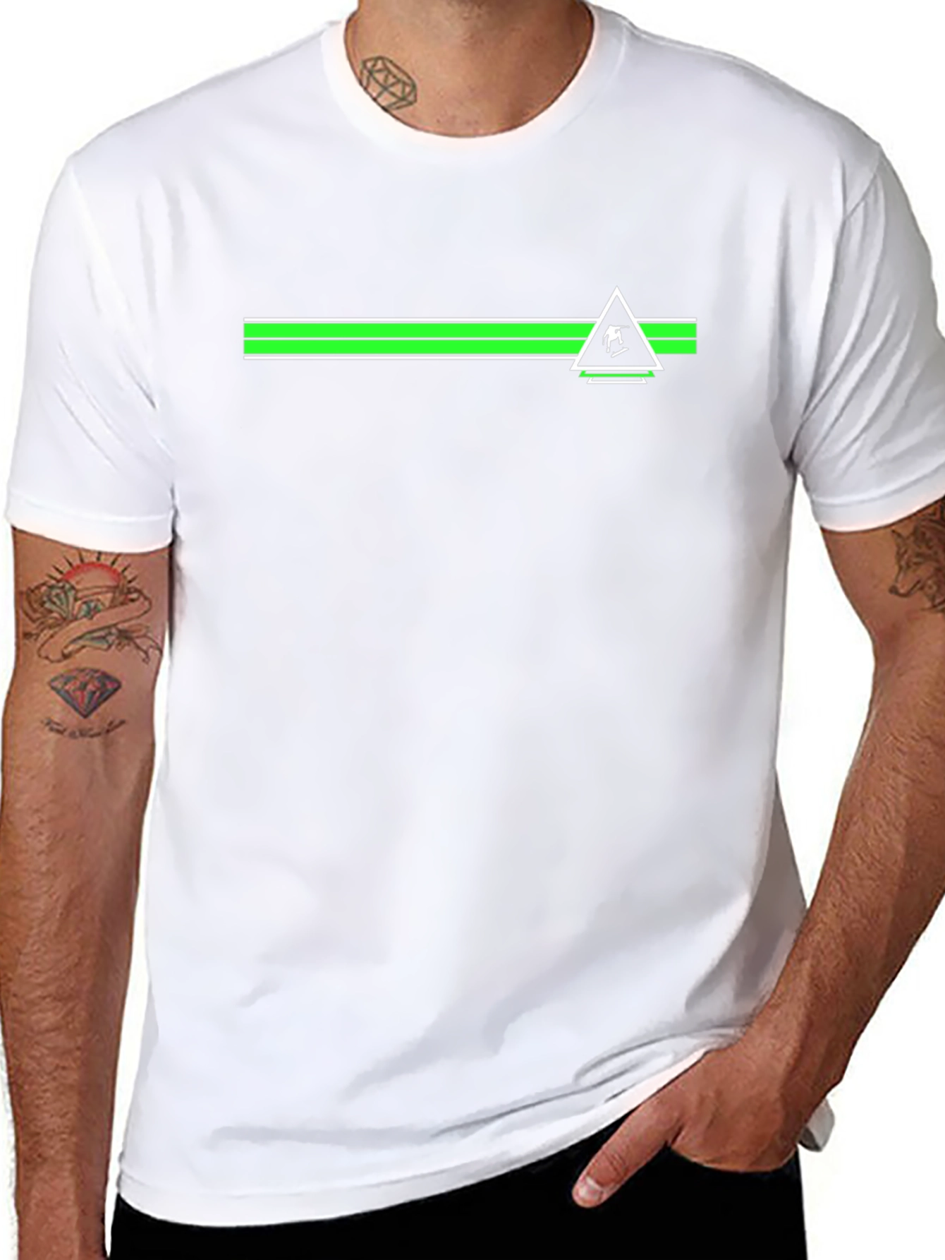 Black Tee with Green Skier Triangle Design