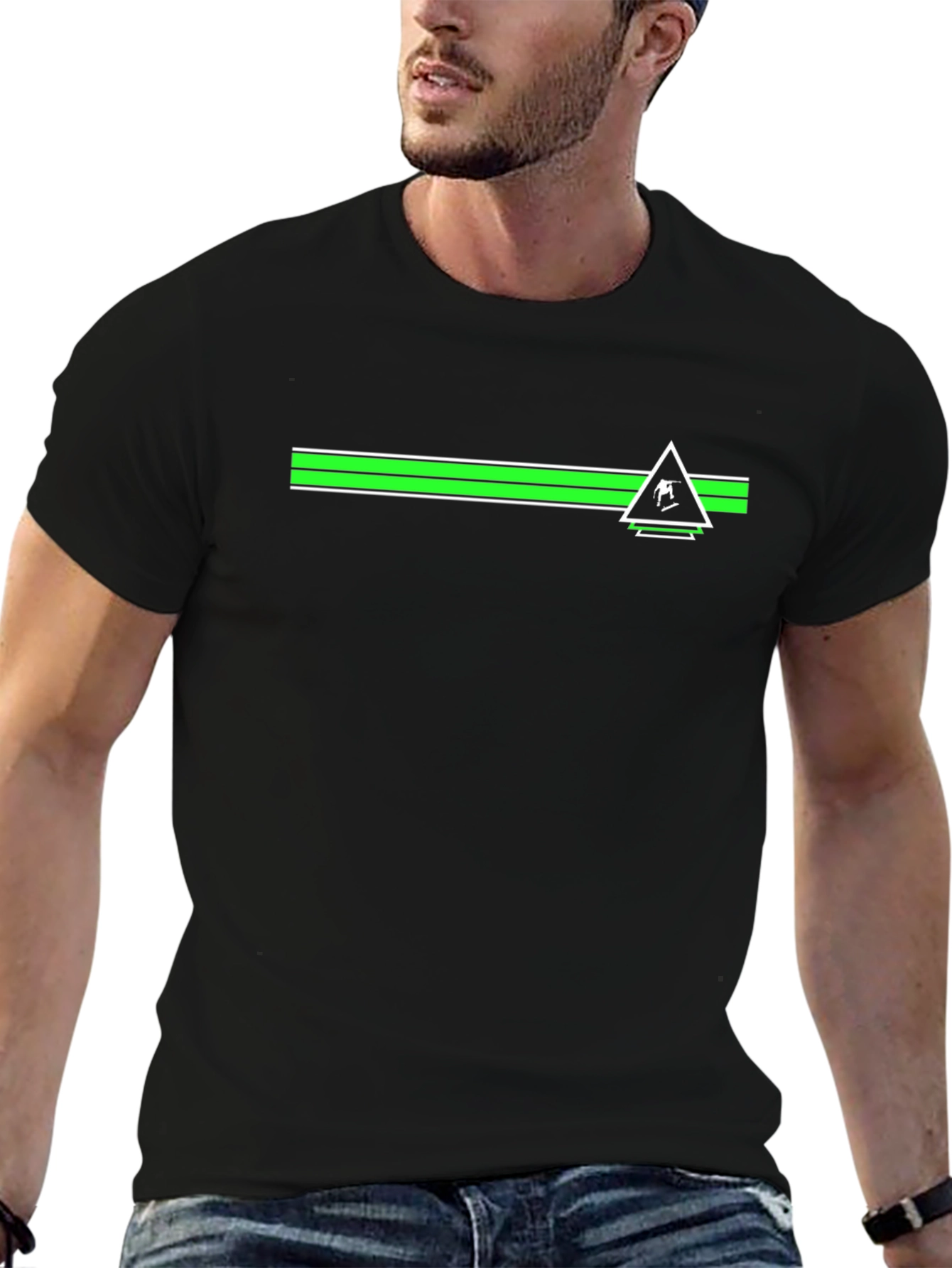 Black Tee with Green Skier Triangle Design