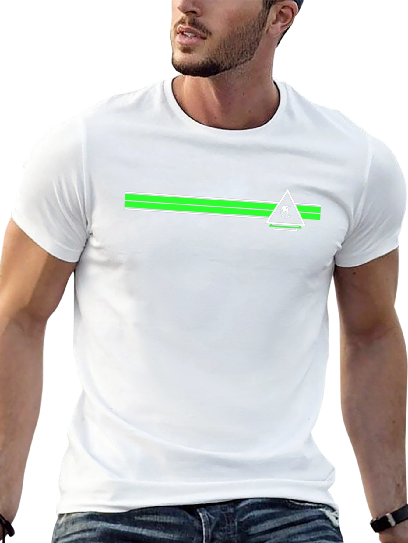 Black Tee with Green Skier Triangle Design