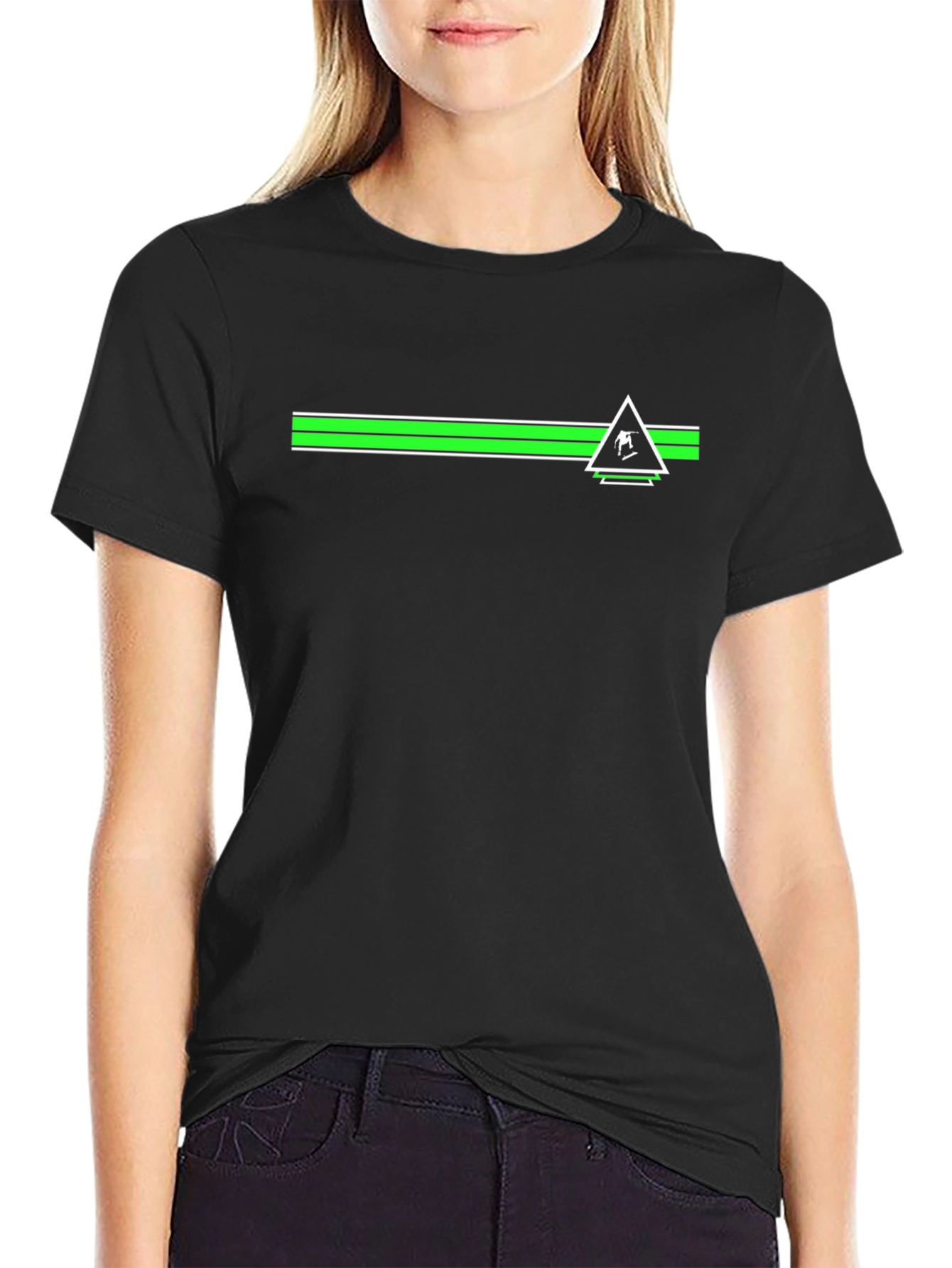 Black Tee with Green Skier Triangle Design