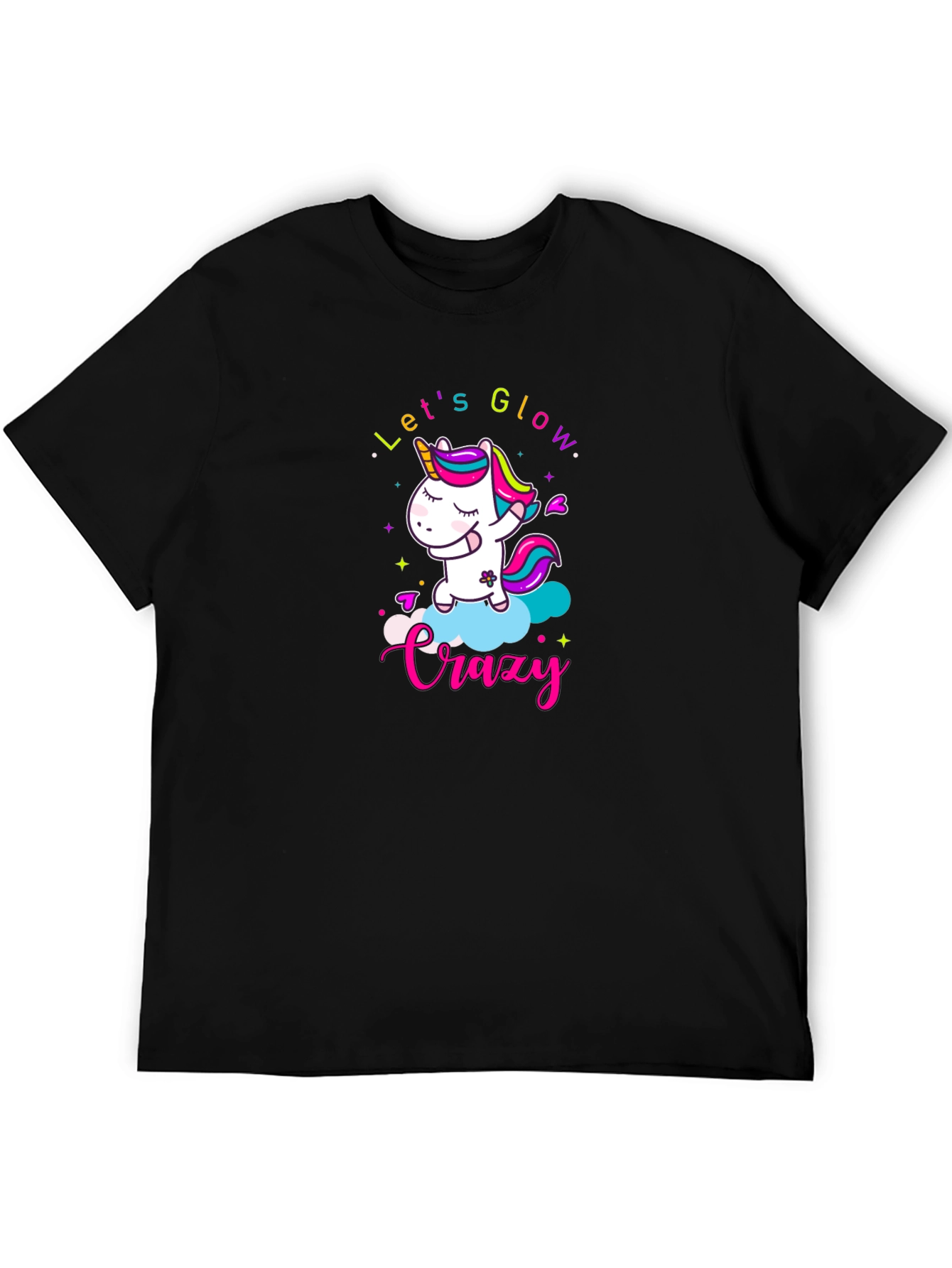 Lets Glow Crazy Unicorn Black T-Shirt