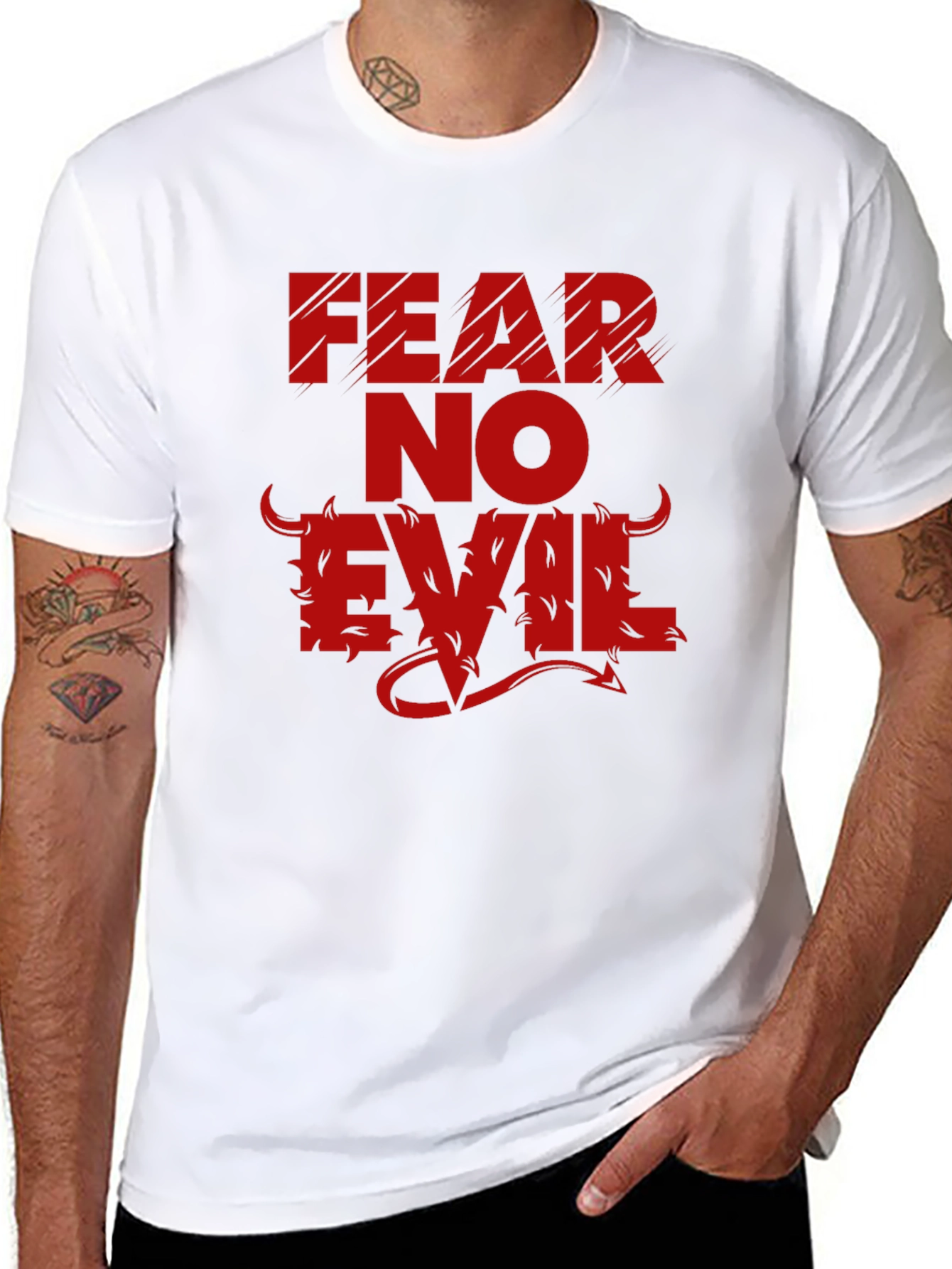 Fear No Evil Graphic T-Shirt - Bold Red Design