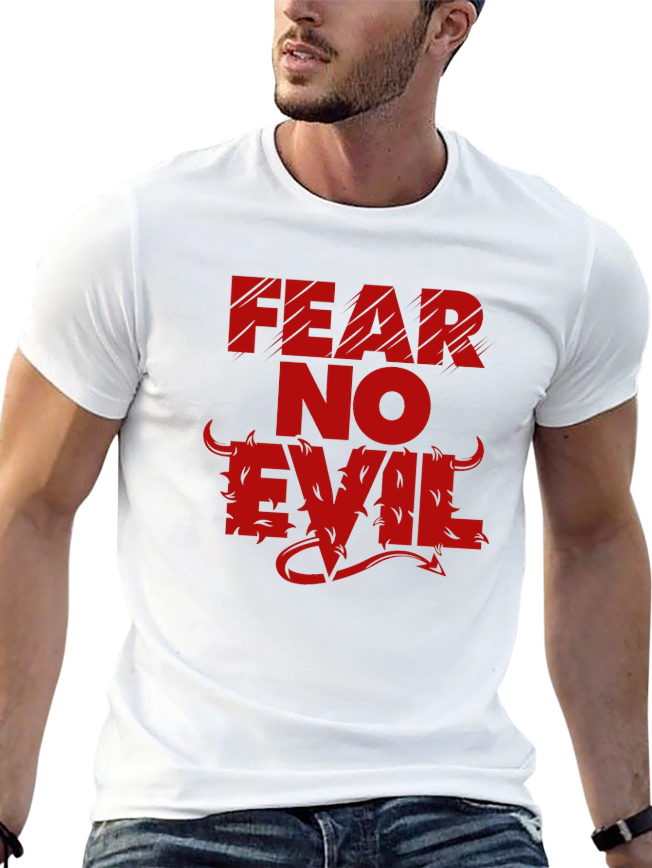 Fear No Evil Graphic T-Shirt - Bold Red Design