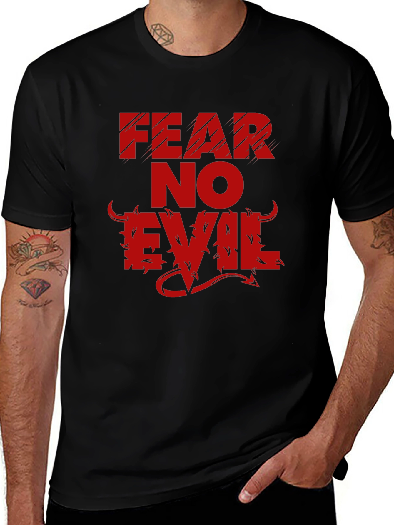 Fear No Evil Graphic T-Shirt - Bold Red Design