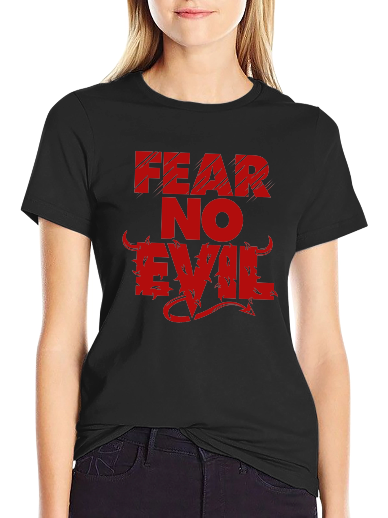 Fear No Evil Graphic T-Shirt - Bold Red Design