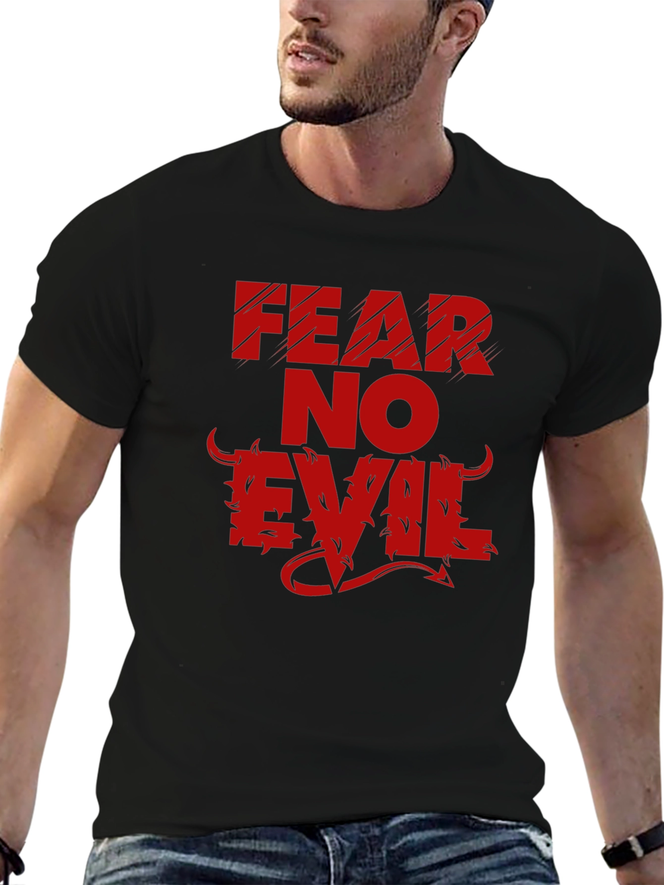 Fear No Evil Graphic T-Shirt - Bold Red Design