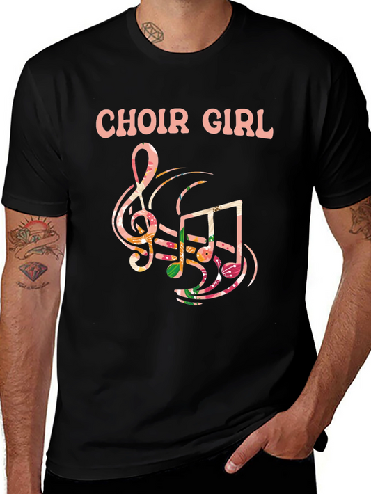 Choir Girl Music Notes Graphic Tee - Soft Cotton Black Shirt
