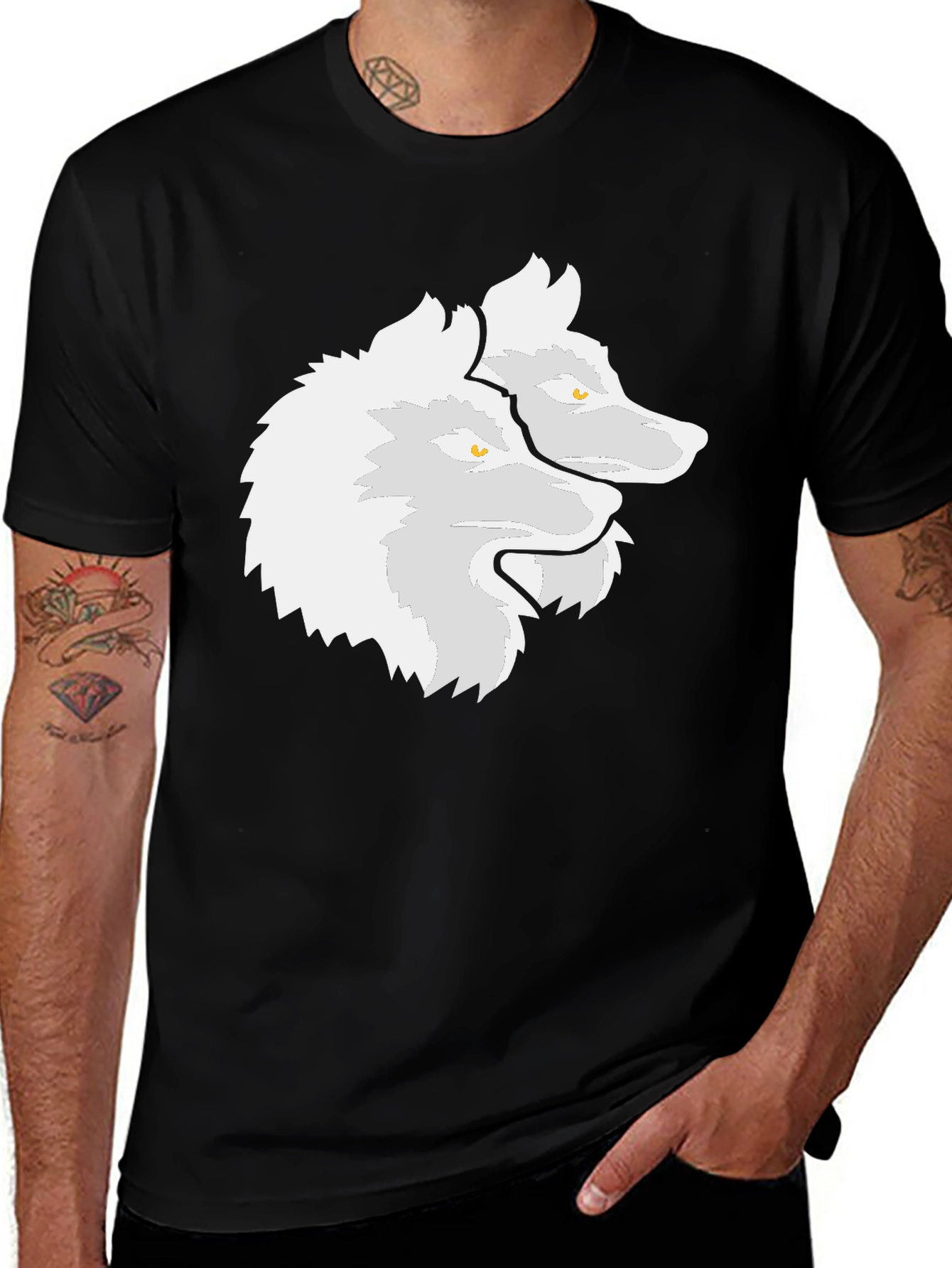 Two Headed Wolf Graphic Tee - Mens Black T-Shirt