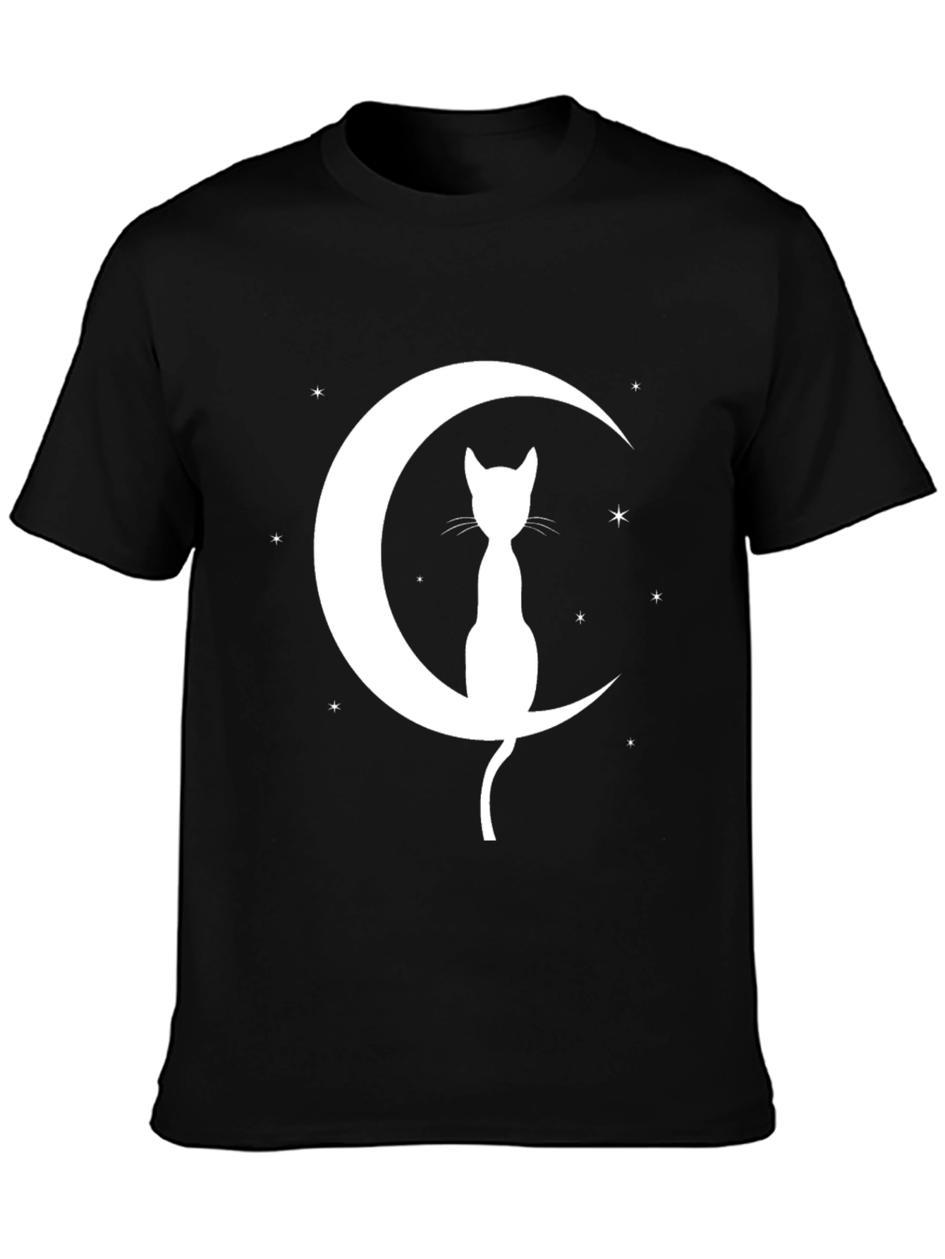 Cat on Moon Graphic Tee - Black Cotton Blend
