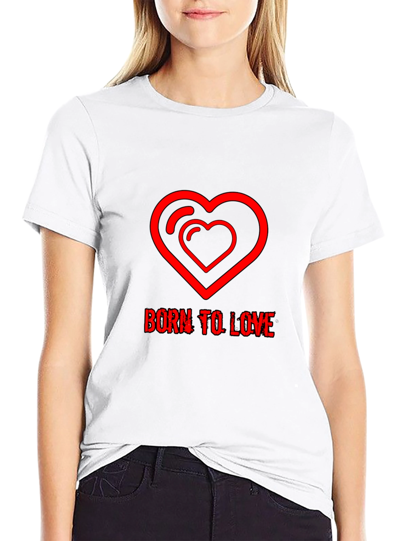 Born to Love Red Heart Graphic Black T-Shirt