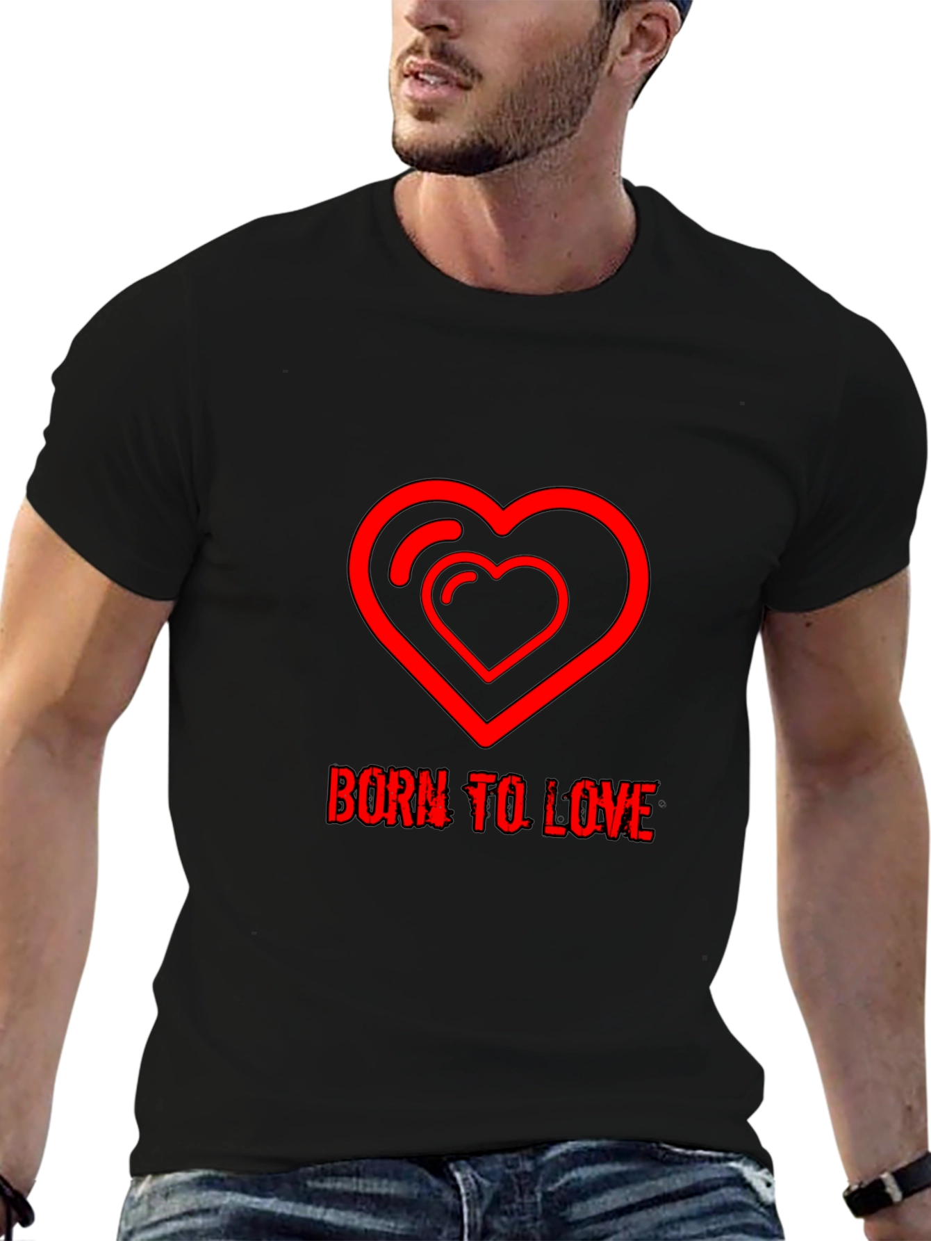 Born to Love Red Heart Graphic Black T-Shirt