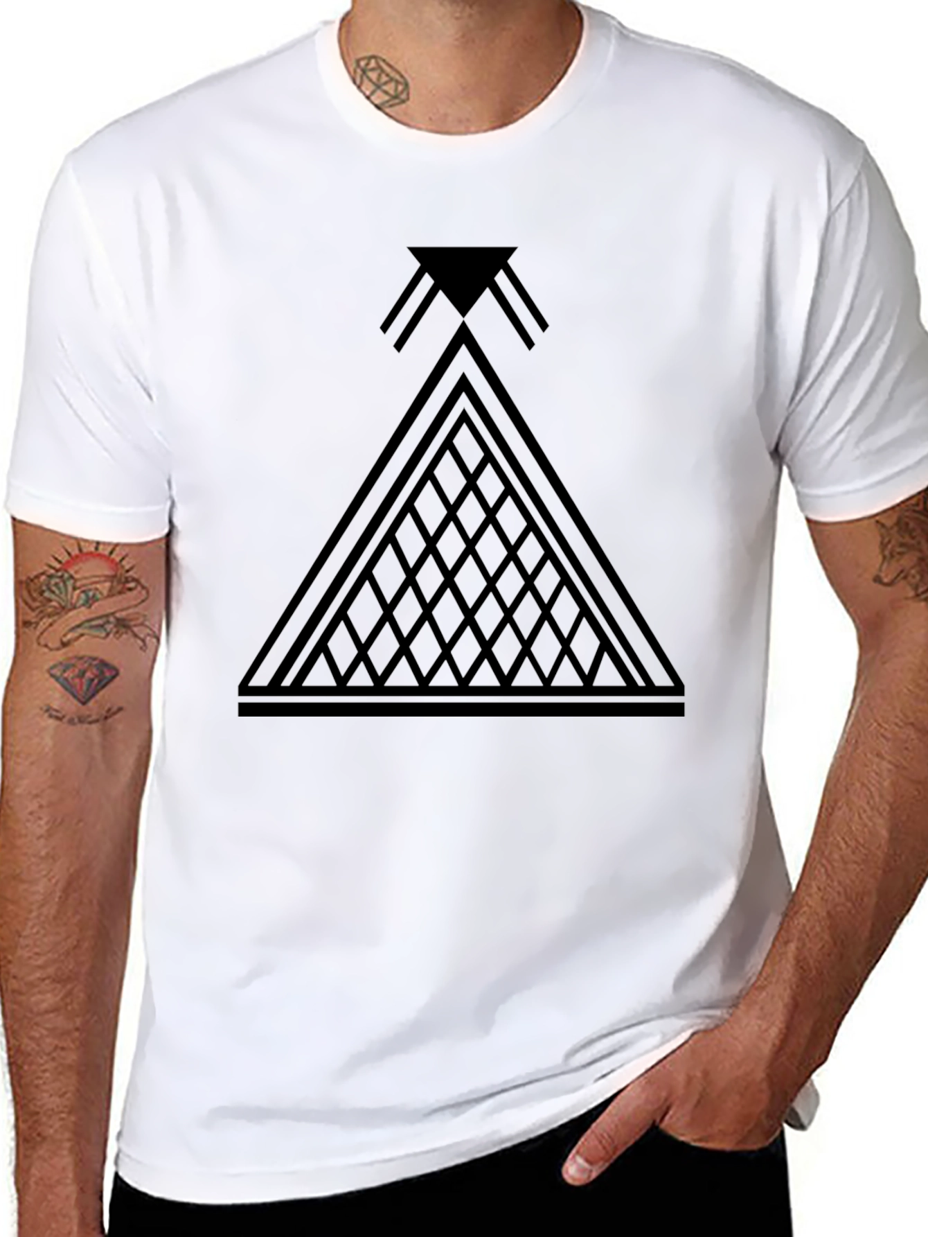 Mens Black Graphic Tee - Pyramid Design