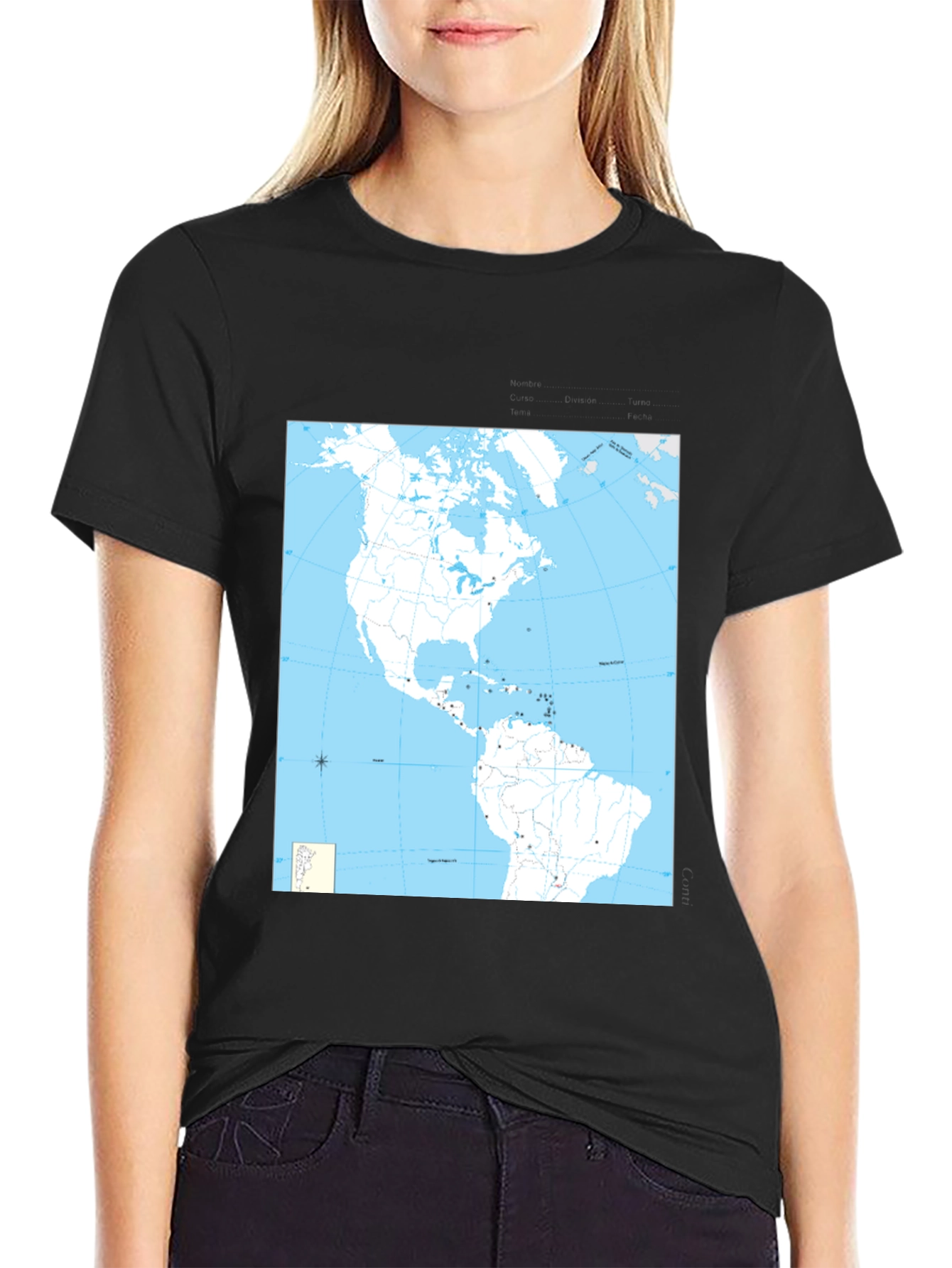 Americas Map Graphic Tee - Black Cotton T-Shirt
