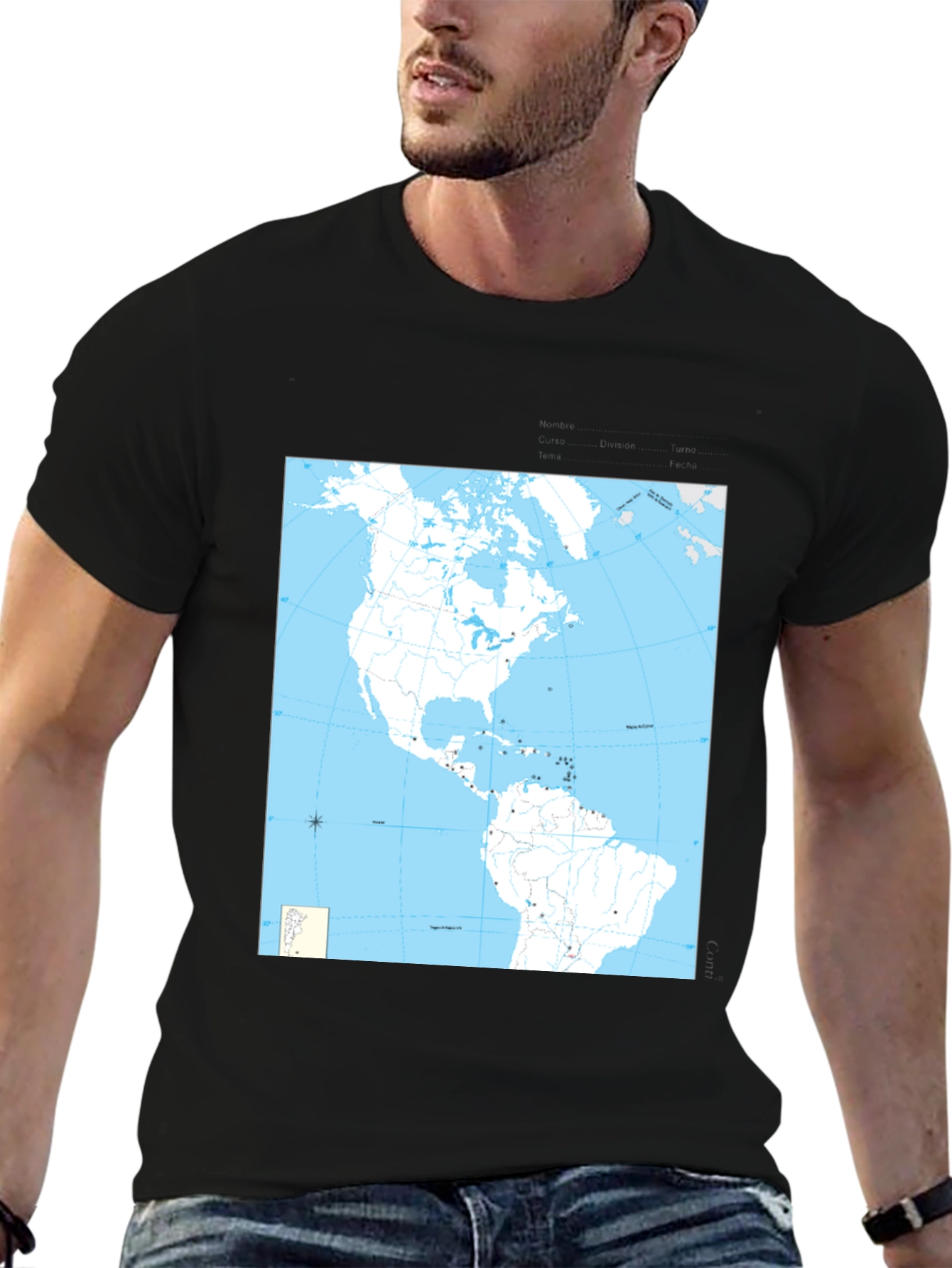 Americas Map Graphic Tee - Black Cotton T-Shirt